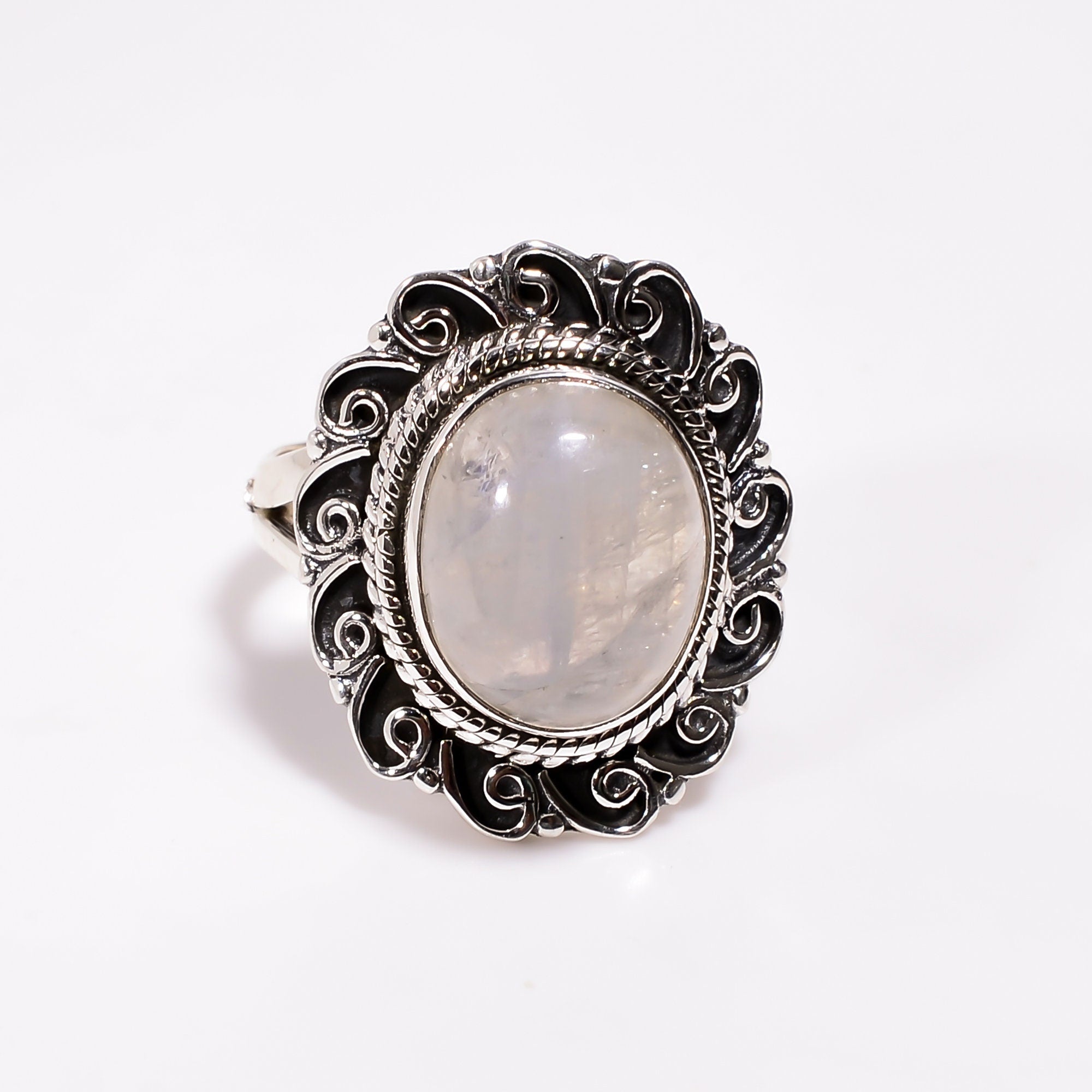 Oval Moonstone Ring: Bold Sterling Silver Statement Jewelry