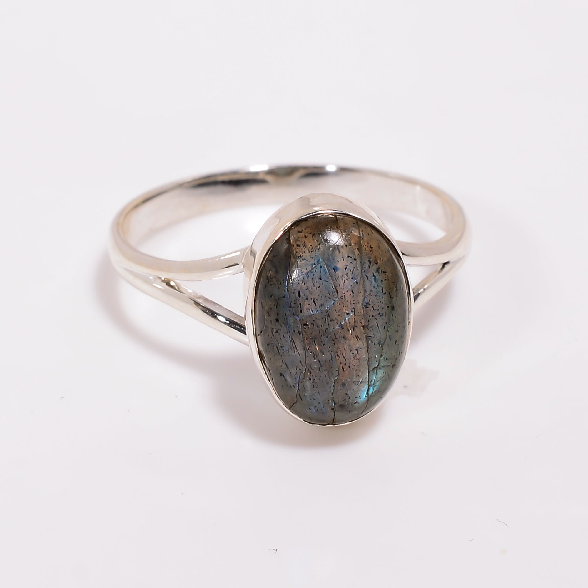 Sterling Silver Labradorite Ring: Natural Blue Flash Gemstone