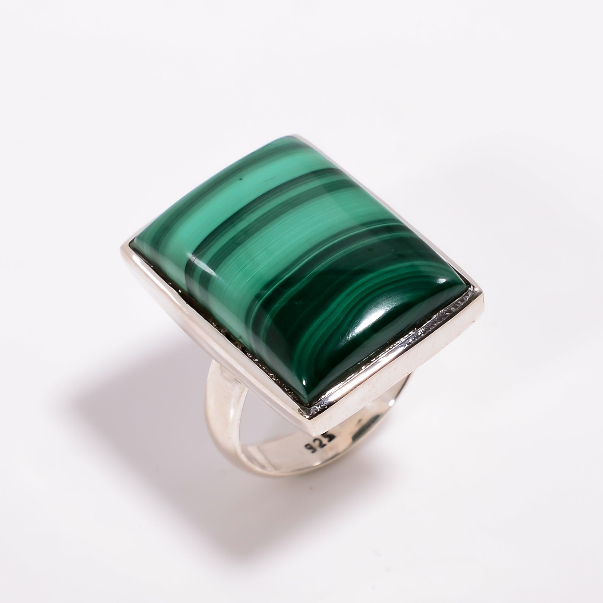 Natural Malachite Ring: Sterling Silver Bohemian Statement Ring