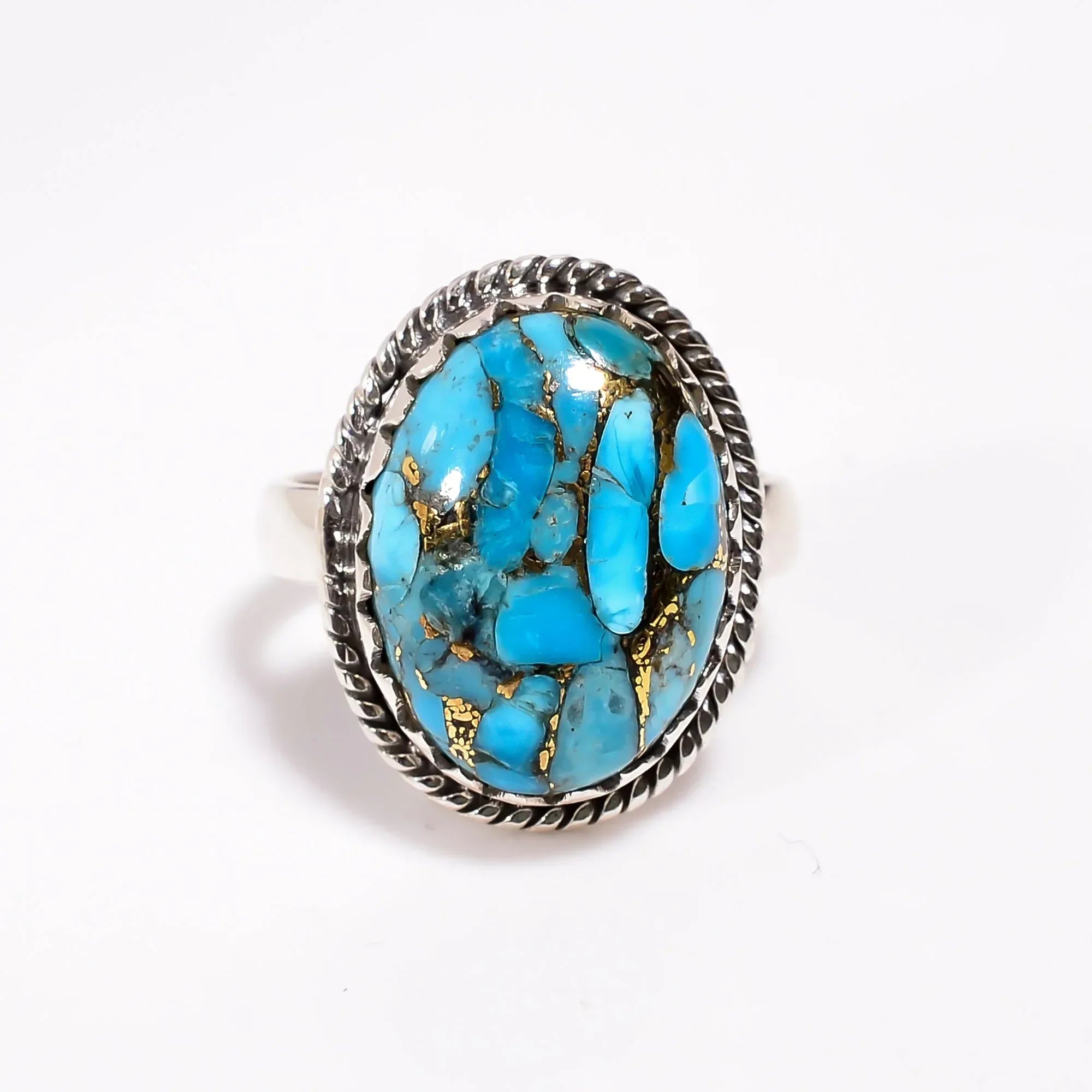 925 Sterling Silver Turquoise Ring: Oval Gemstone Statement Jewelry