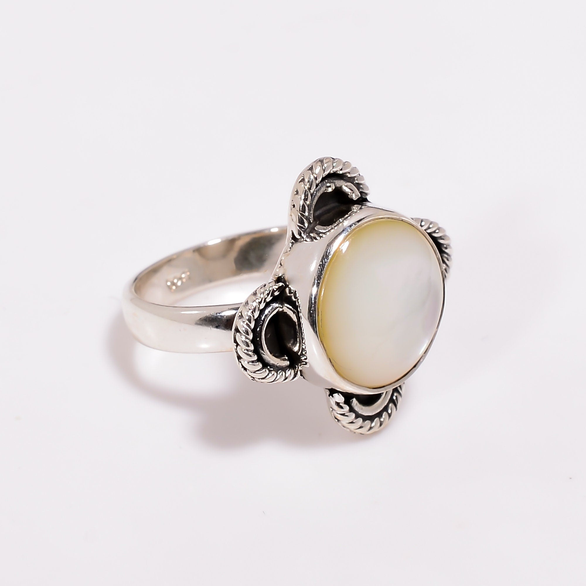Natural Pearl Sterling Silver Ring: Round Cabochon, Handmade Jewelry