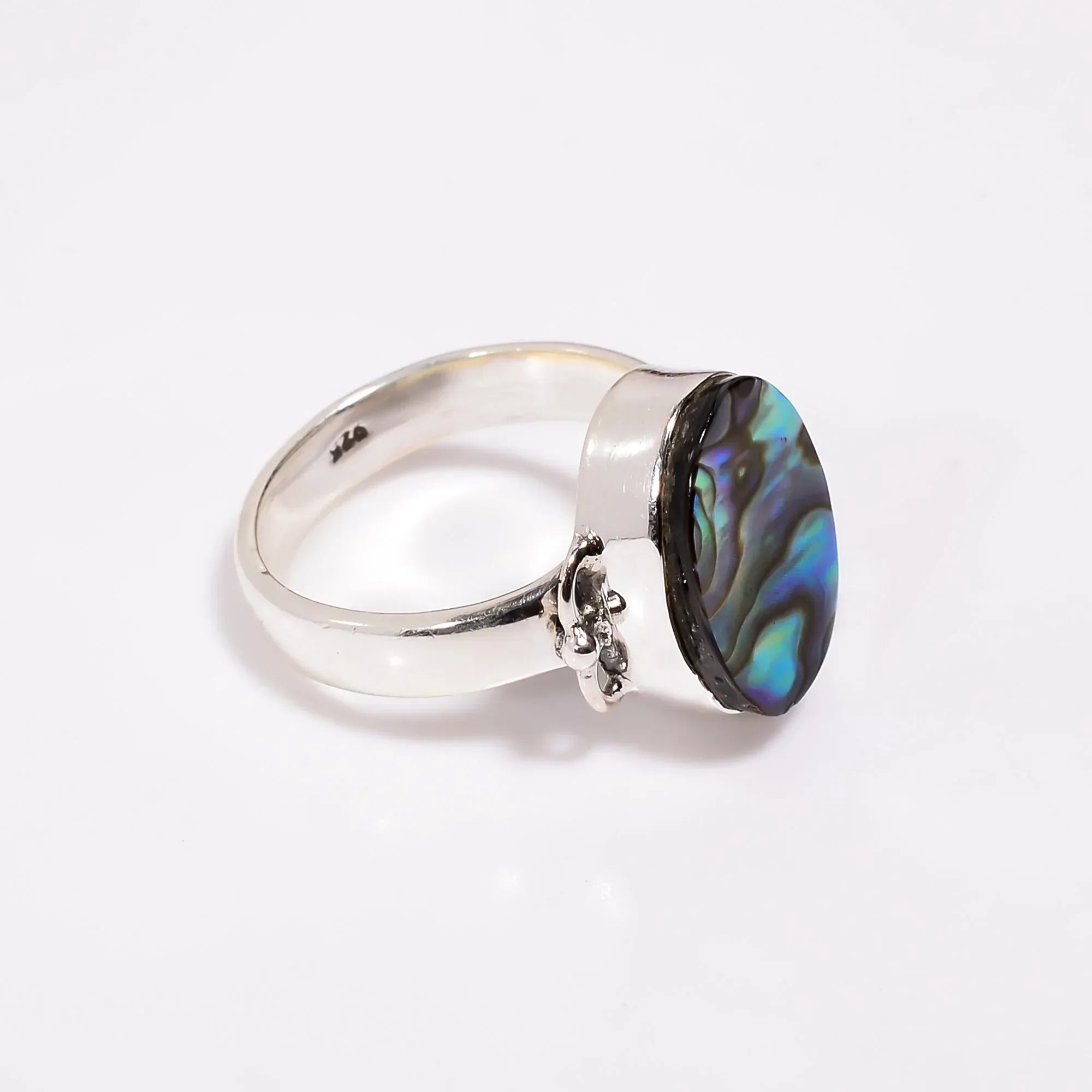 Handmade Abalone Shell Ring in Oval Shape with 925 Sterling Silver Setting