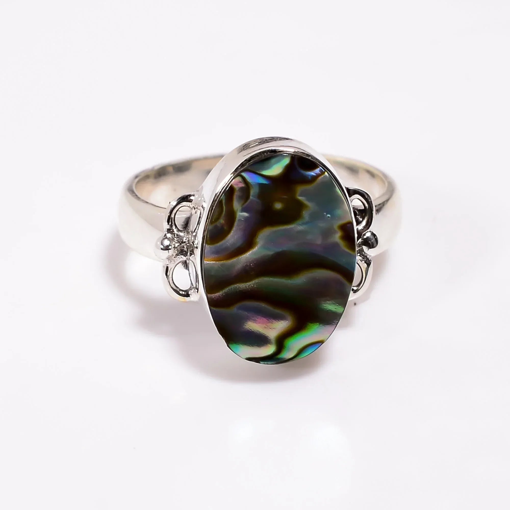 Handmade Abalone Shell Ring in Oval Shape with 925 Sterling Silver Setting