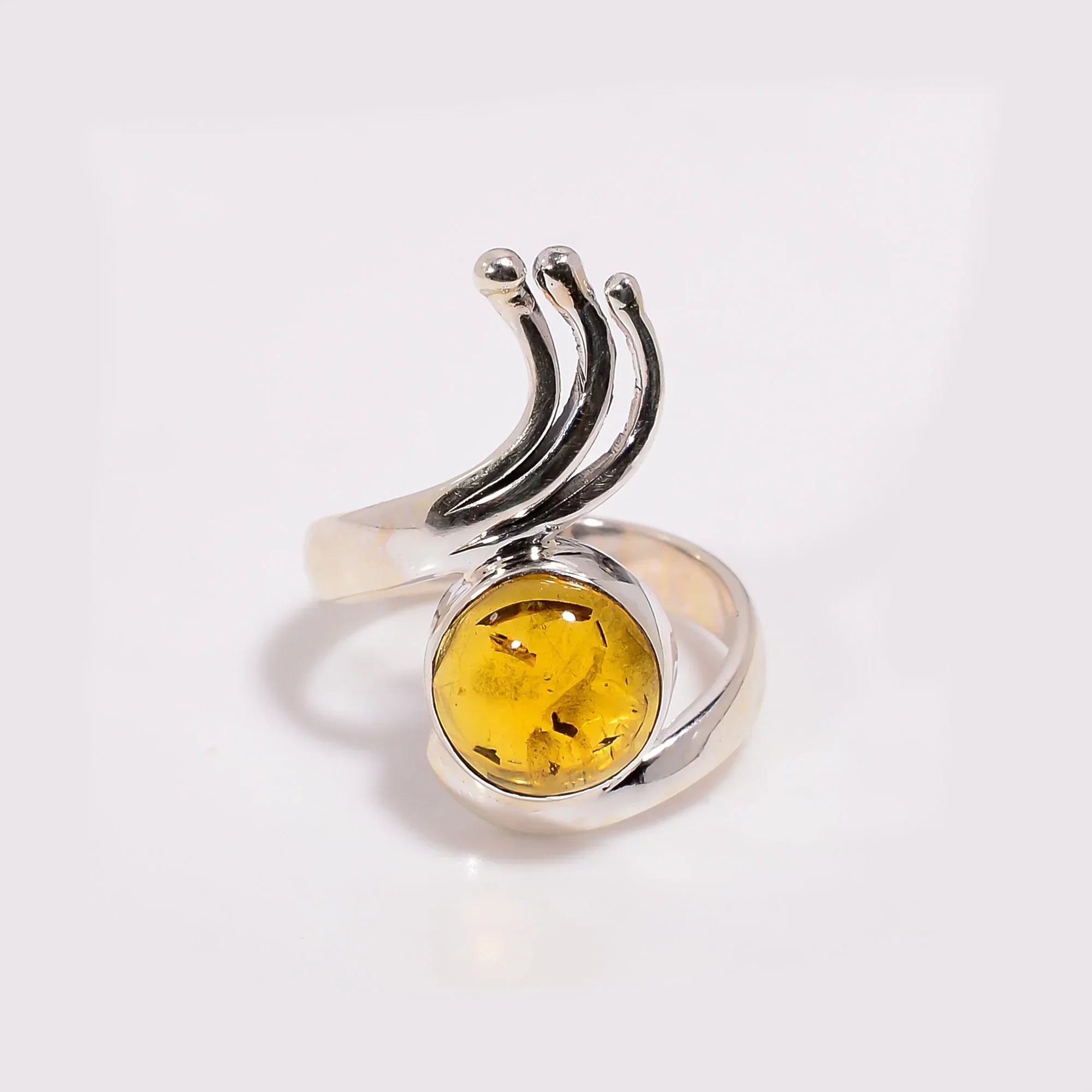 Baltic Amber Cabochon Ring: 925 Sterling Silver, Bohemian Jewelry