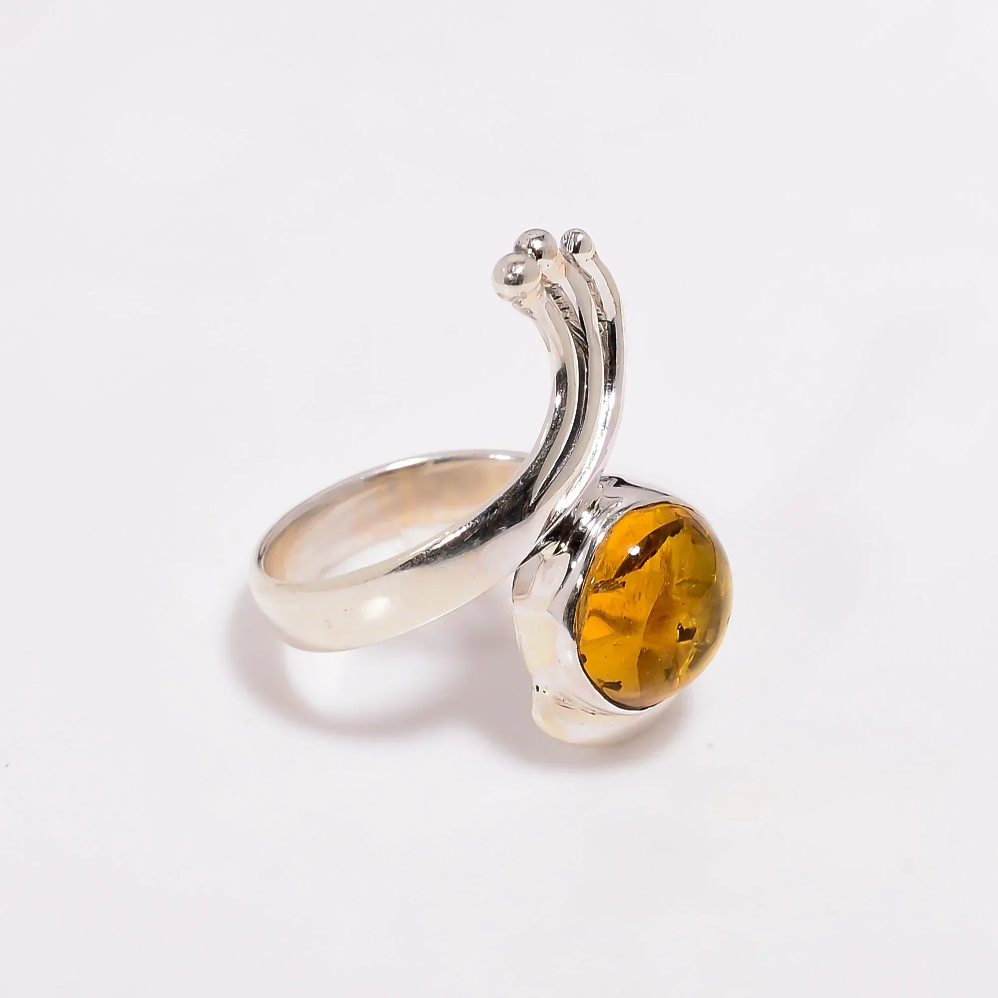 Baltic Amber Cabochon Ring: 925 Sterling Silver, Bohemian Jewelry