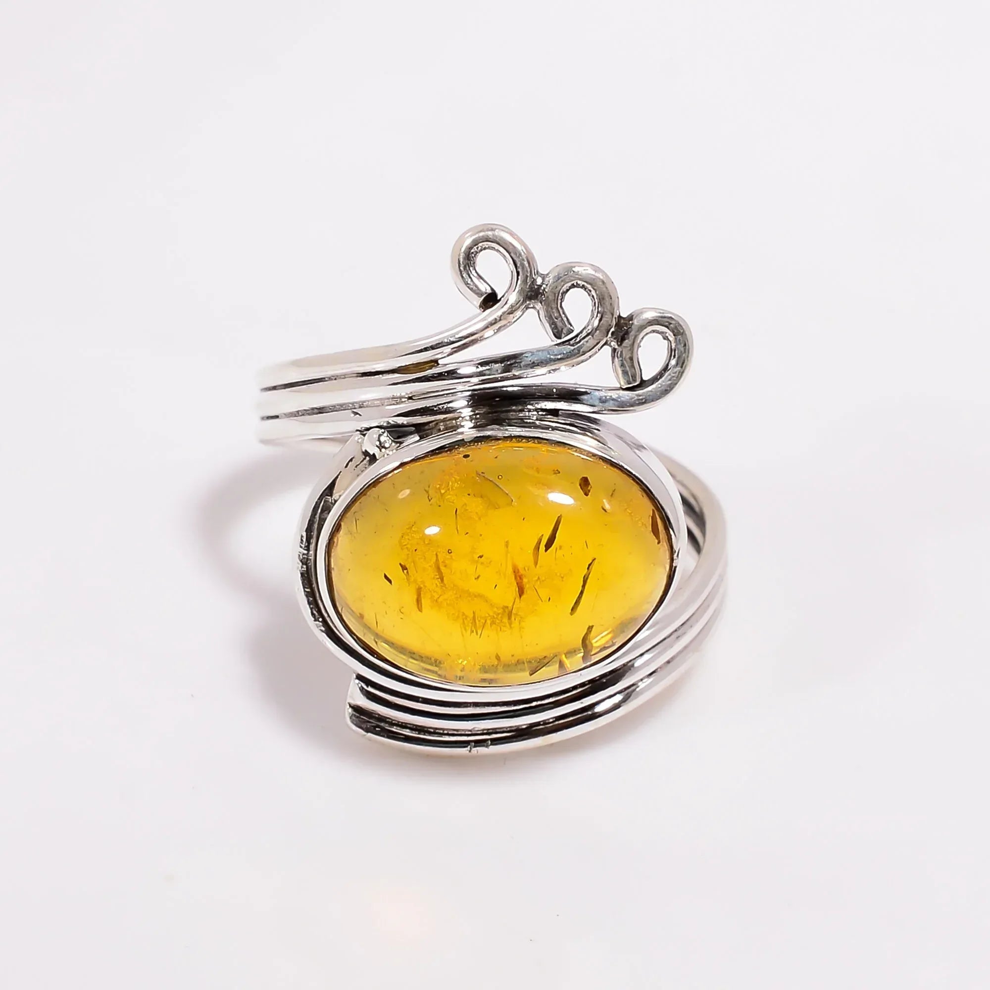 Handmade Baltic Amber Ring: Oval Cabochon 925 Sterling Silver