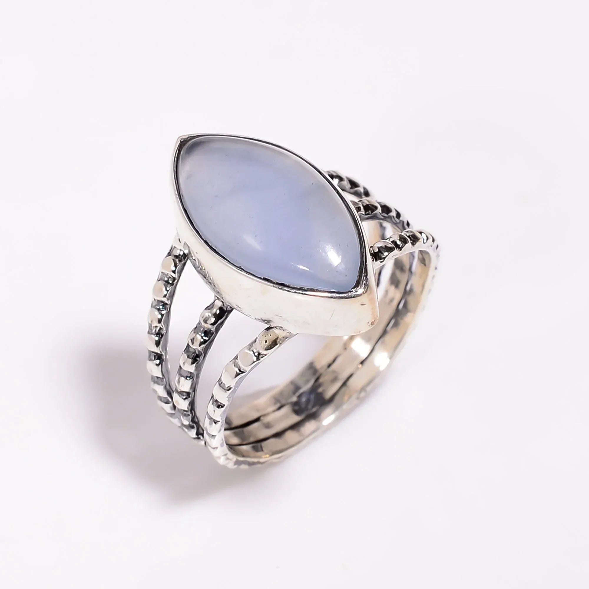 Aqua Chalcedony Sterling Silver Ring: Marquise Cabochon Gemstone