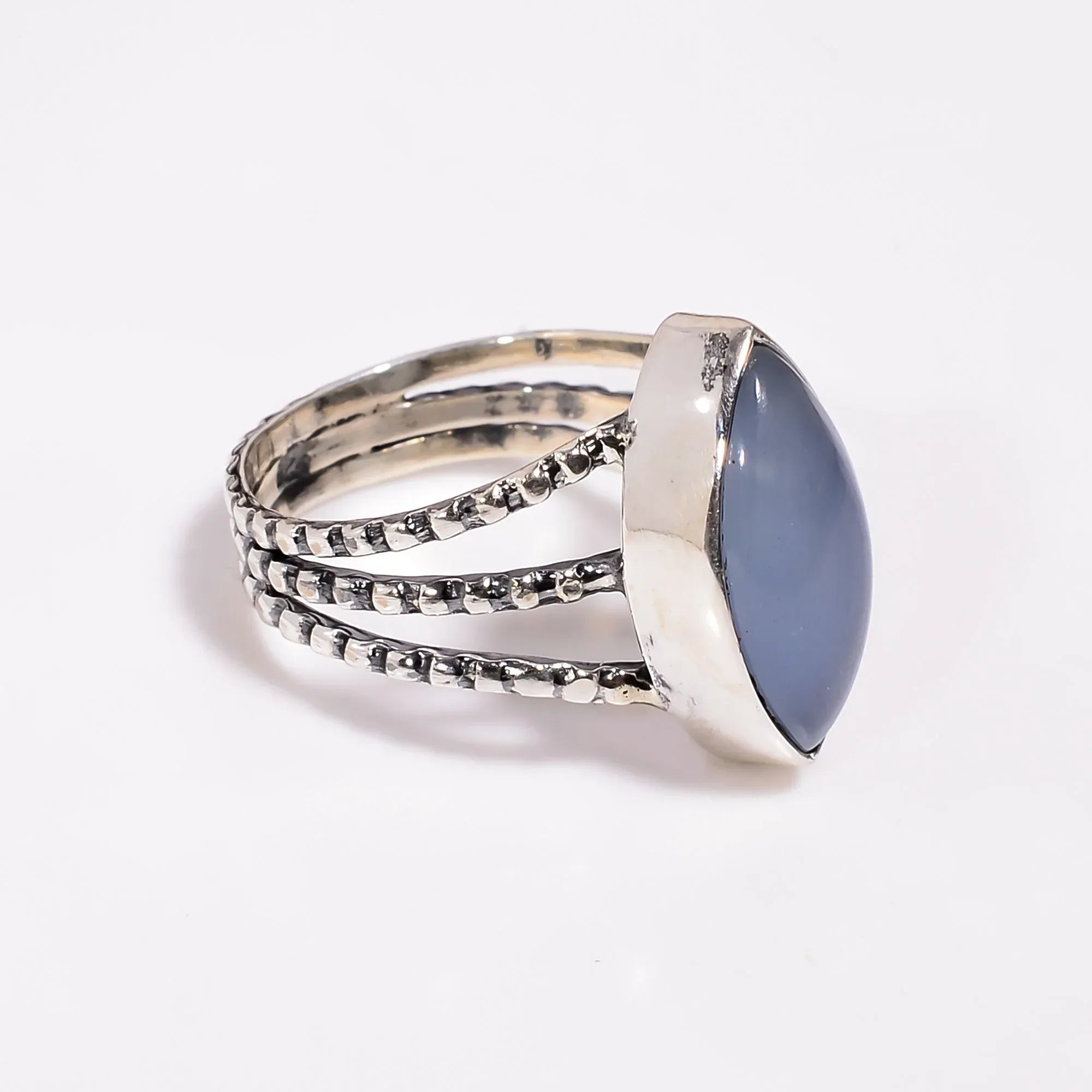 Aqua Chalcedony Sterling Silver Ring: Marquise Cabochon Gemstone