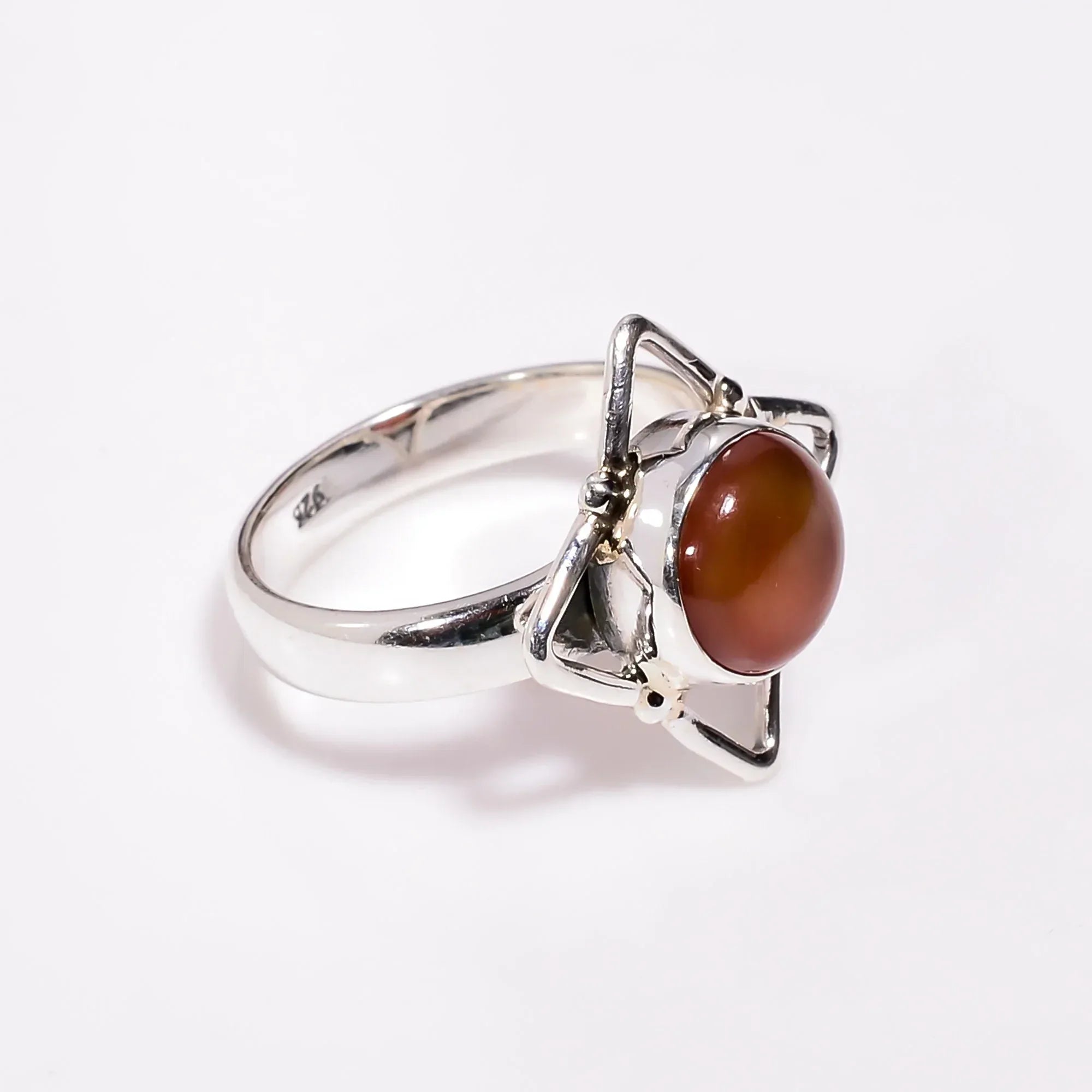 925 Sterling Silver Carnelian Ring: Minimalist Stacking Jewelry