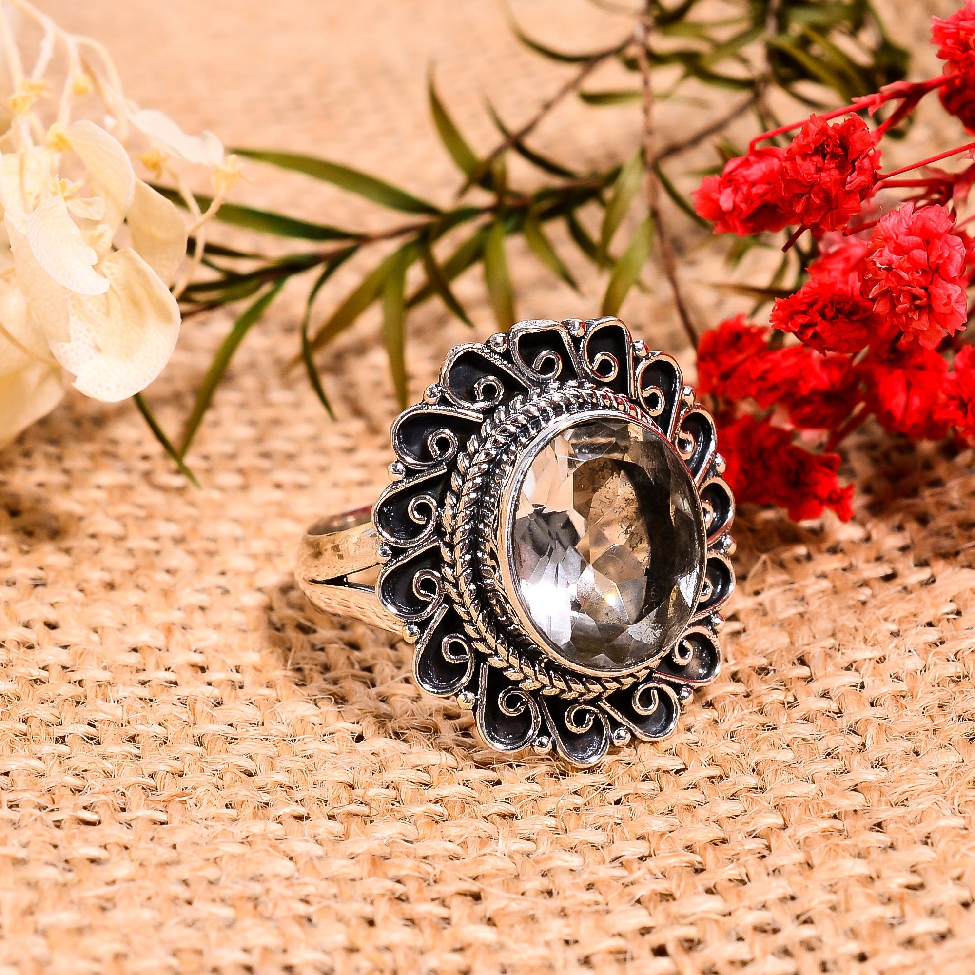 Oval Clear Quartz Ring: 925 Sterling Silver Gemstone Jewelry