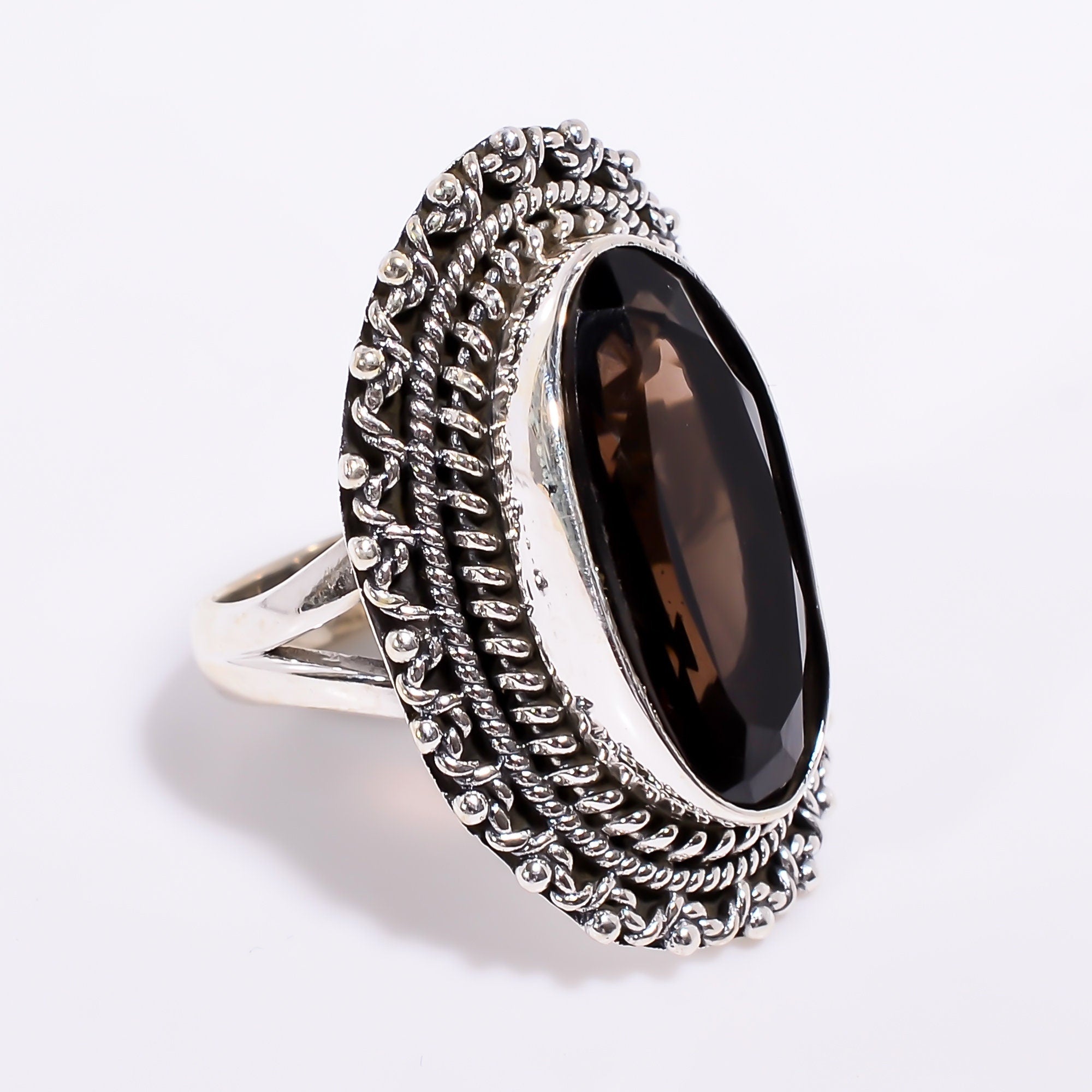 Smoky Quartz Sterling Silver Ring: Oval Gemstone Statement Ring