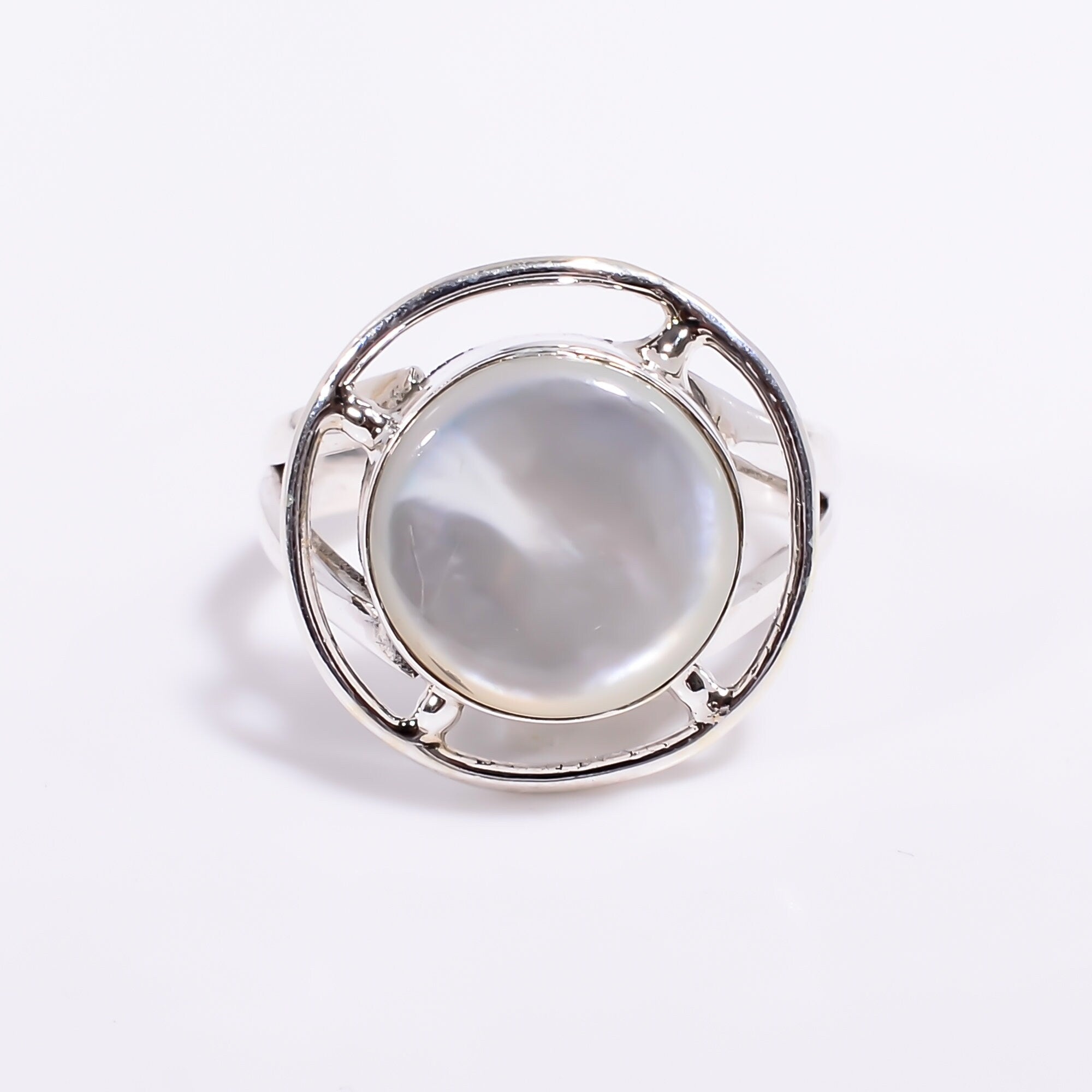 Mother of Pearl Ring: 925 Sterling Silver Gemstone Ring