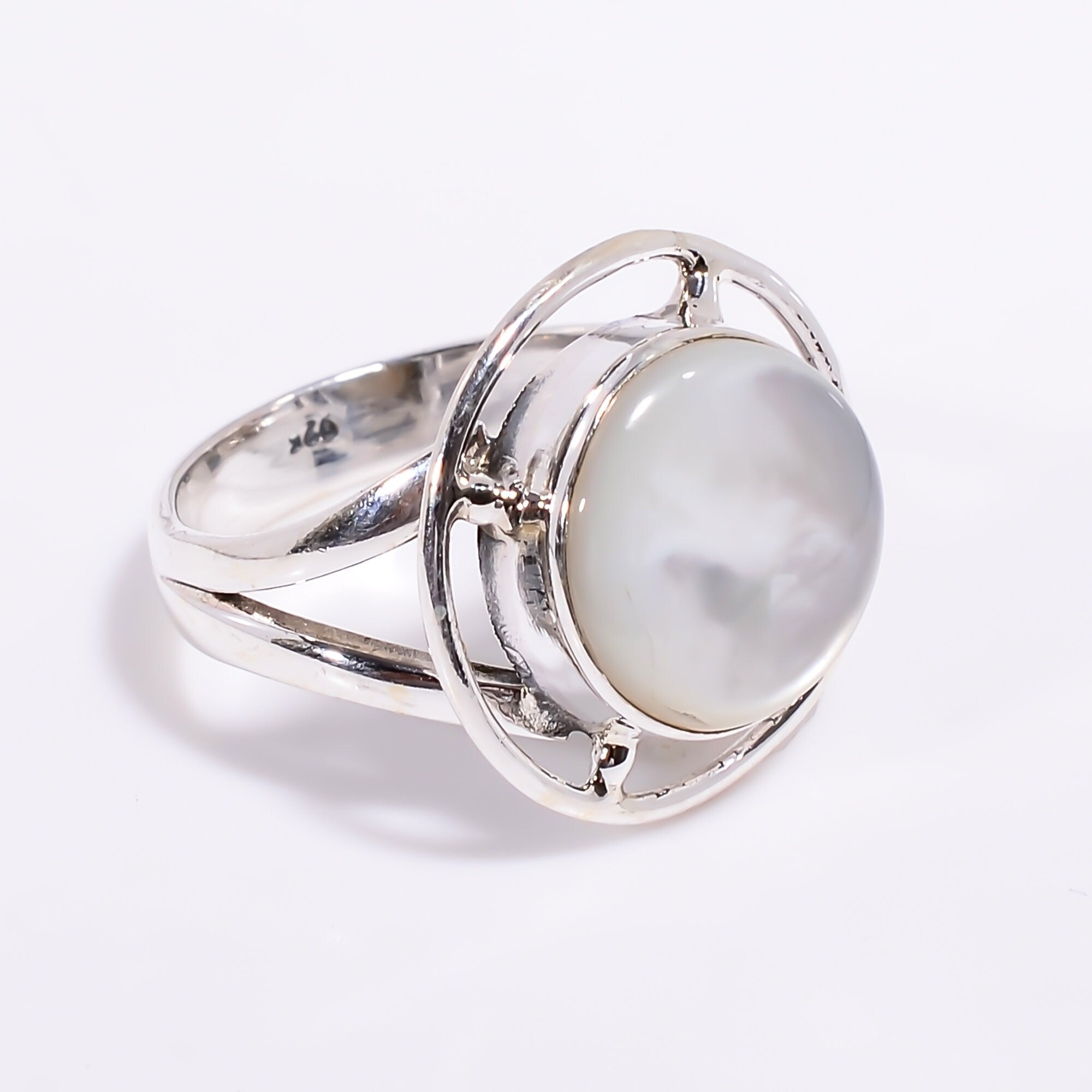 Mother of Pearl Ring: 925 Sterling Silver Gemstone Ring