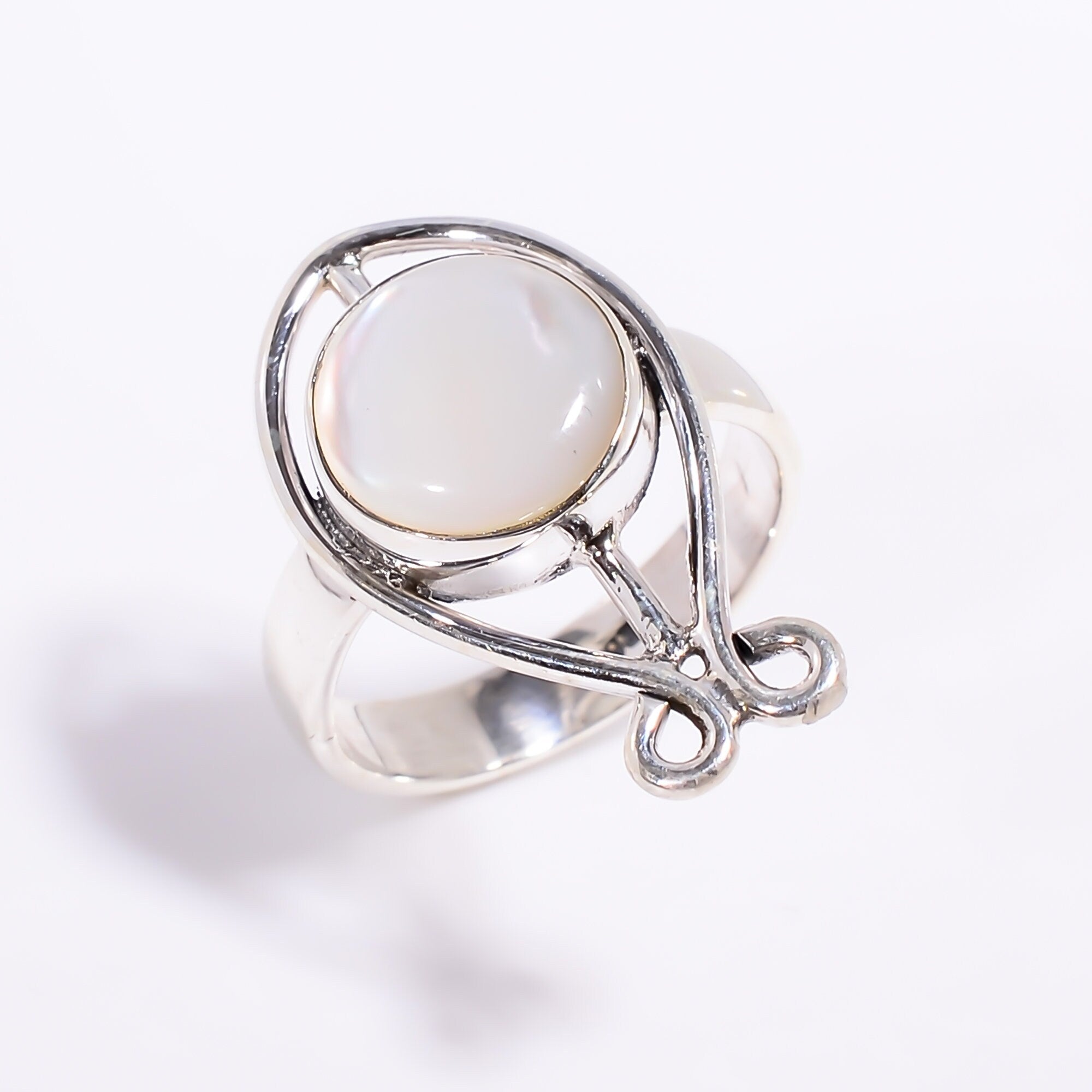 Natural Mother of Pearl Ring: Sterling Silver Handmade Jewelry