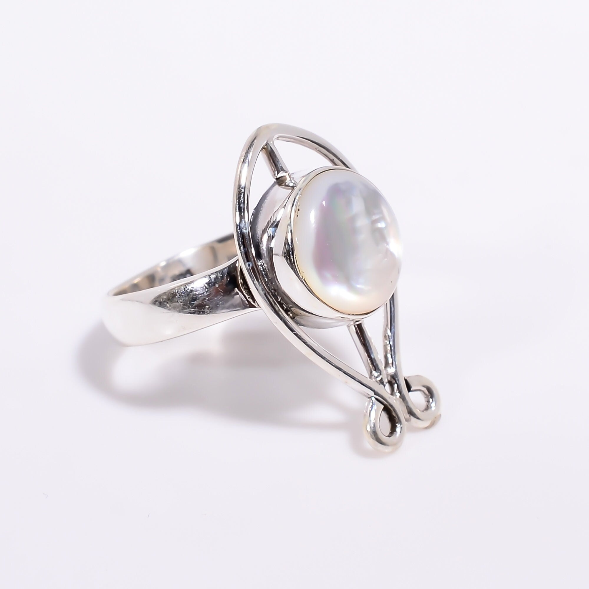 Natural Mother of Pearl Ring: Sterling Silver Handmade Jewelry