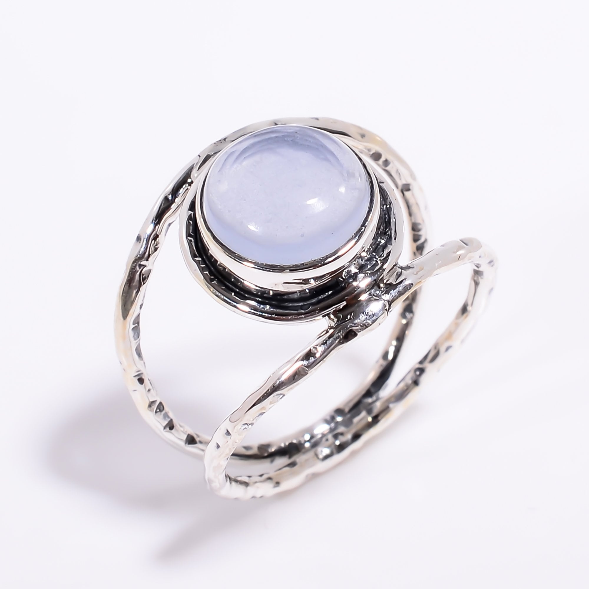 Natural Blue Chalcedony Ring: Round Sterling Silver Gemstone