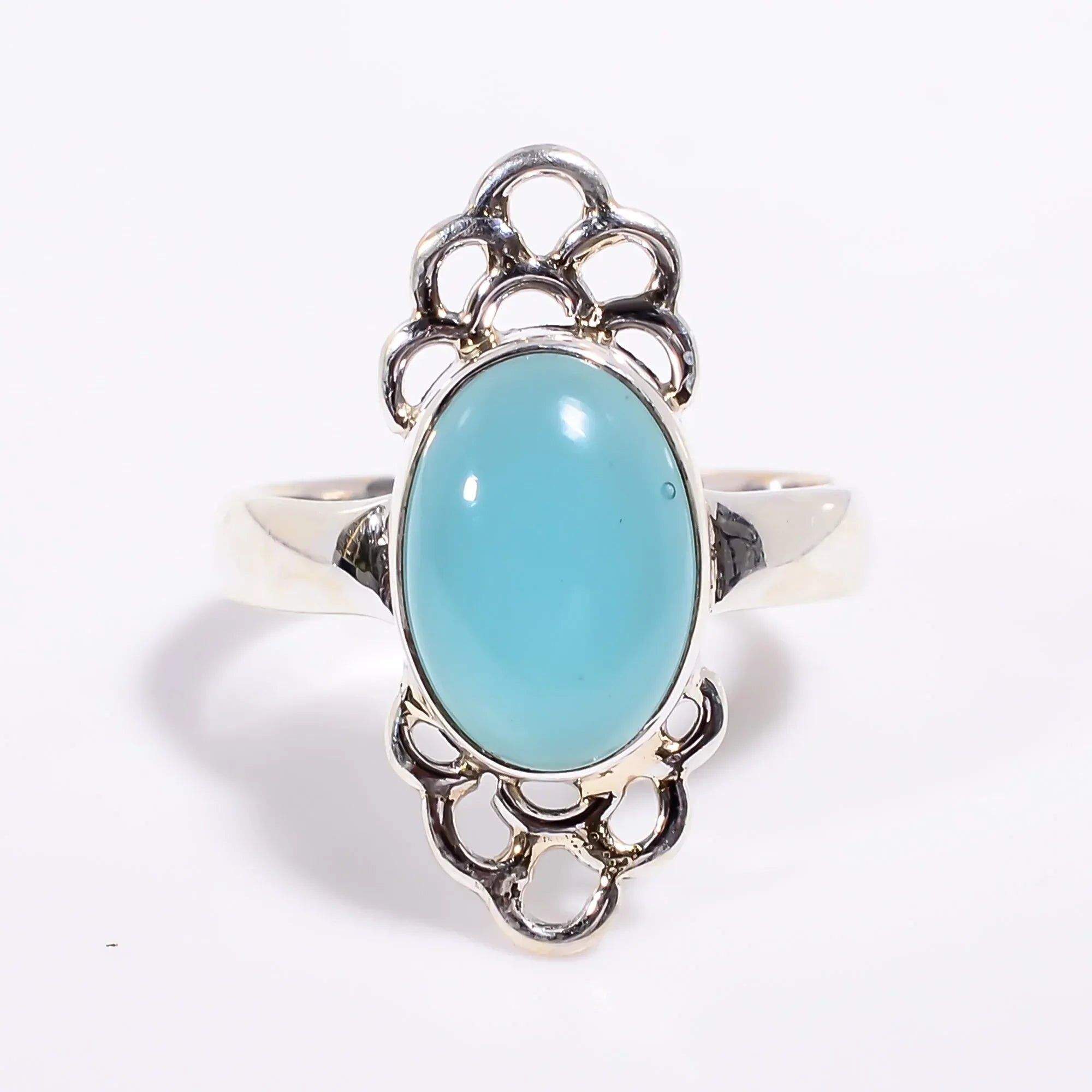 Aqua Chalcedony Ring: Handmade 925 Sterling Silver, Sky Blue Gemstone