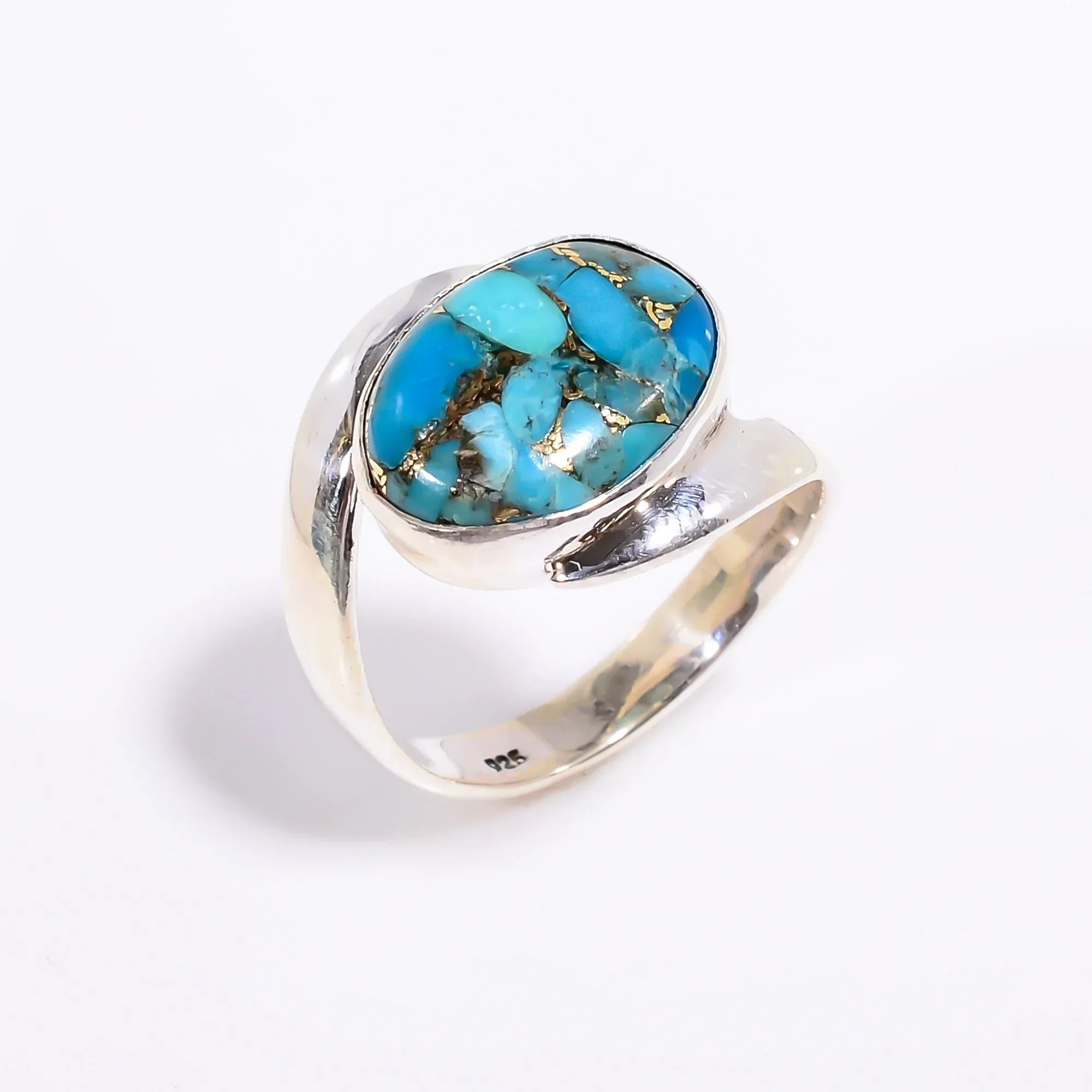 Blue Copper Turquoise Ring: Oval Sterling Silver Statement Jewelry