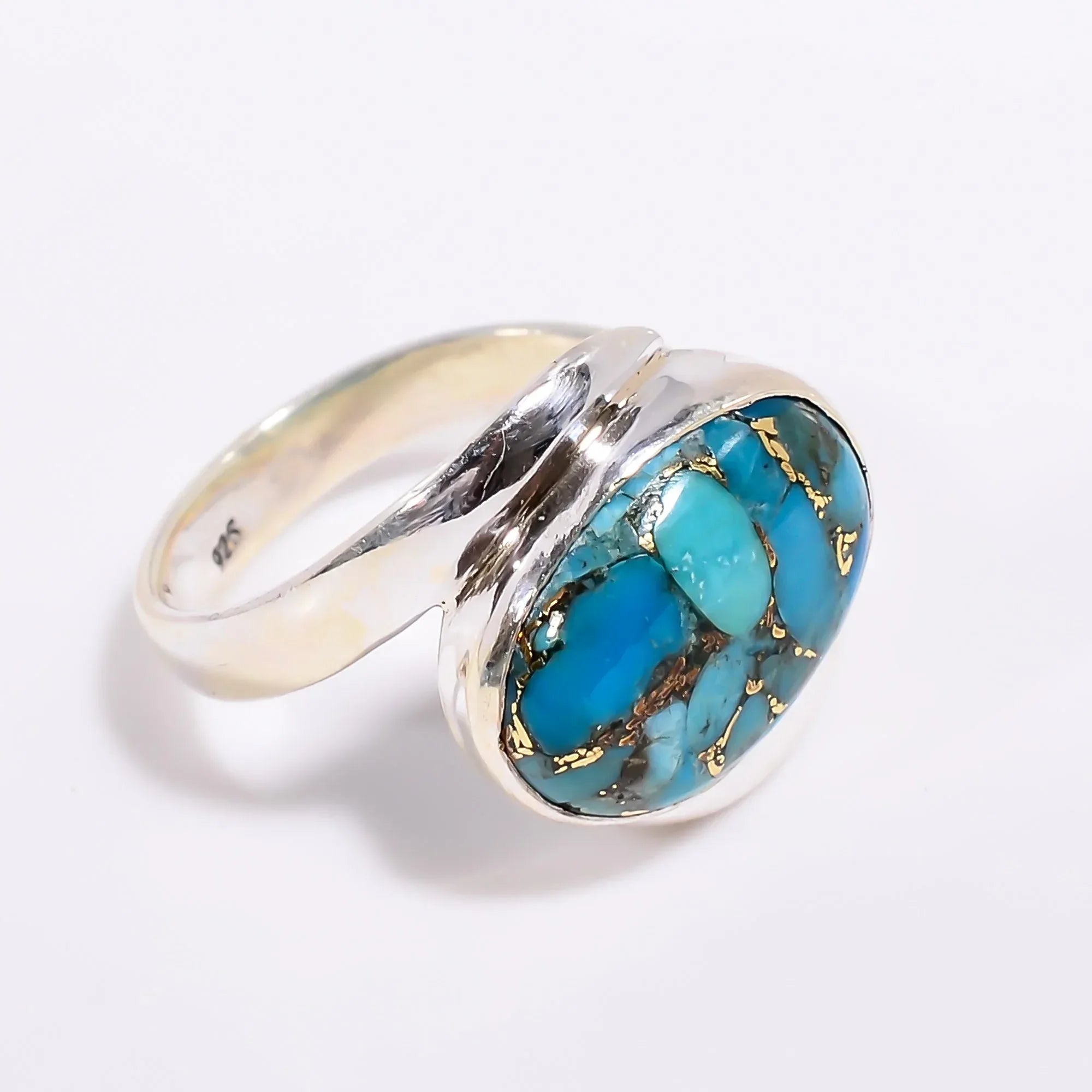 Blue Copper Turquoise Ring: Oval Sterling Silver Statement Jewelry