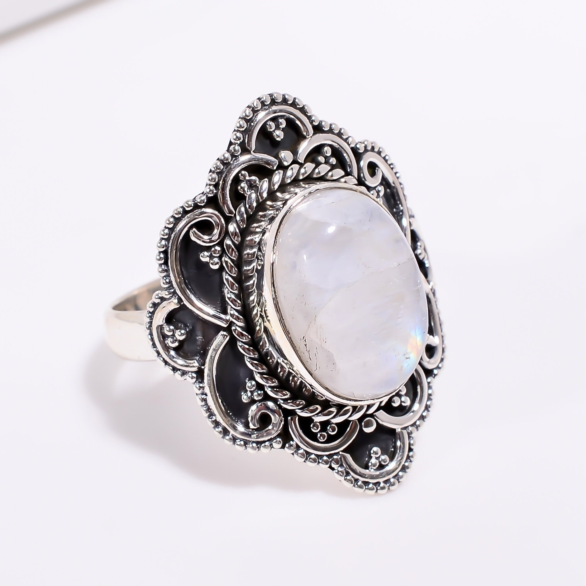 Oval Moonstone 925 Sterling Silver Ring: June Birthstone