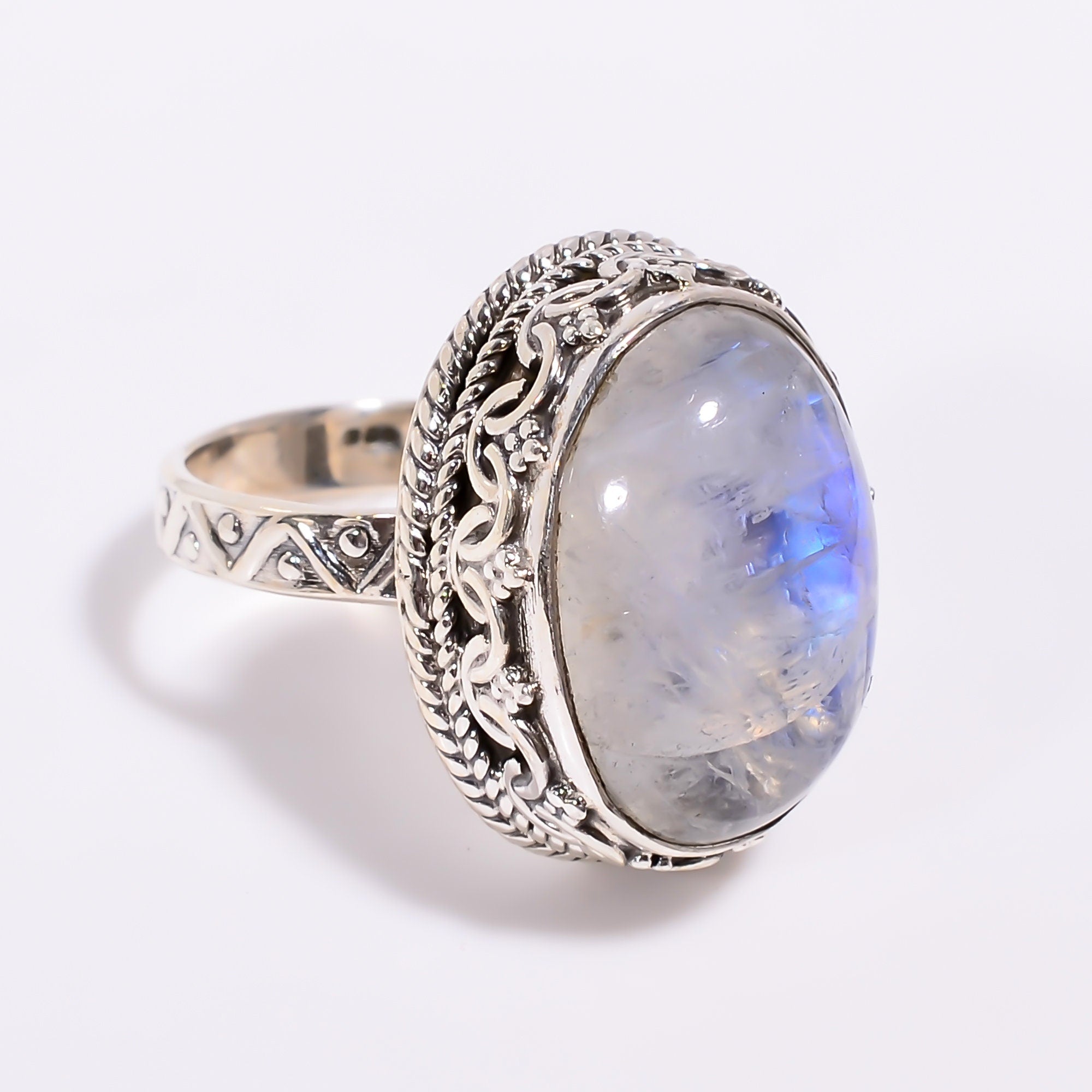 Natural Moonstone Ring: 925 Sterling Silver Boho Jewelry