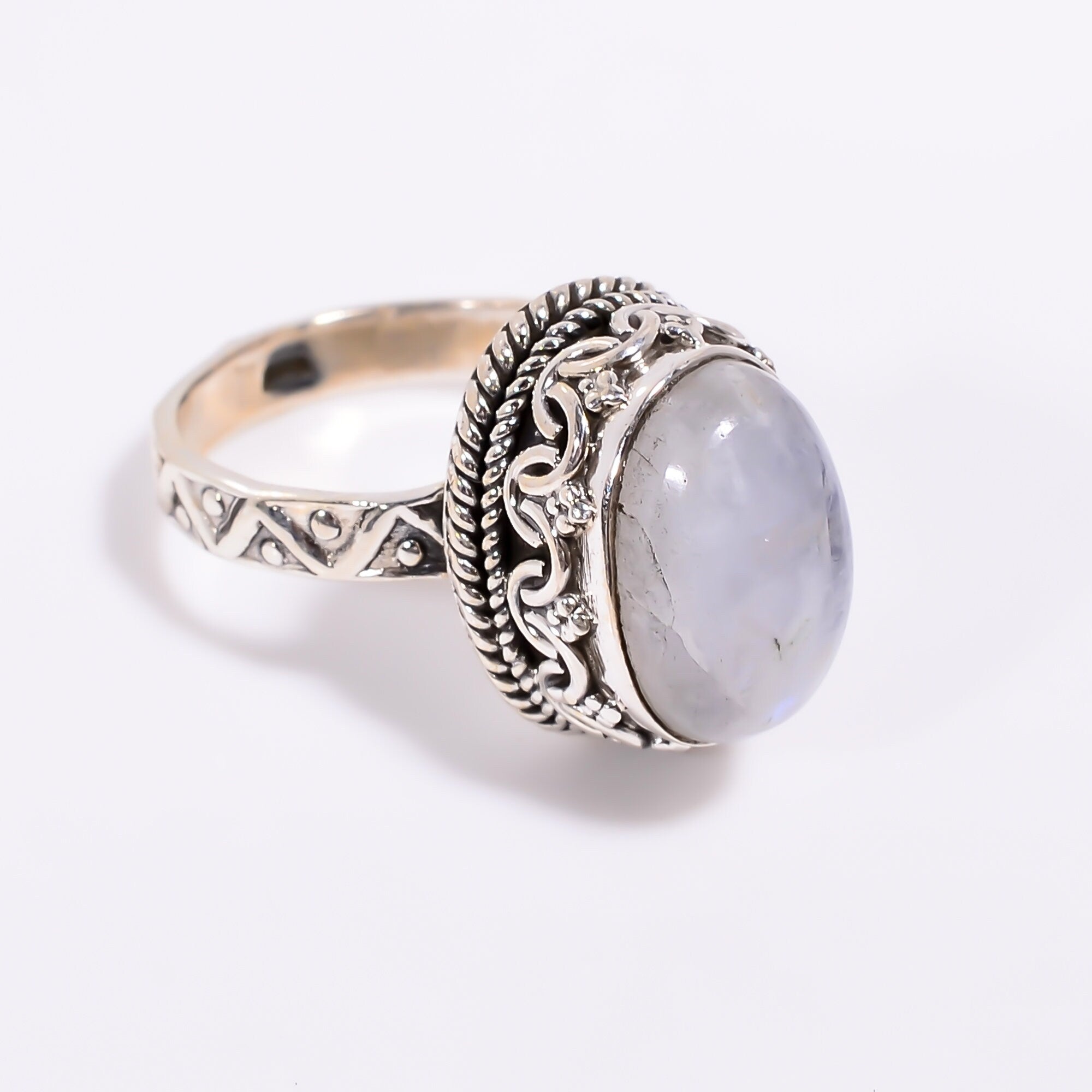 Oval White Moonstone Ring: Sterling Silver, June Birthstone