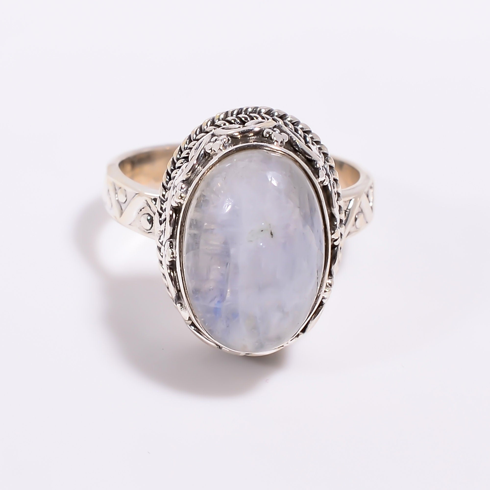 Oval White Moonstone Ring: Sterling Silver, June Birthstone