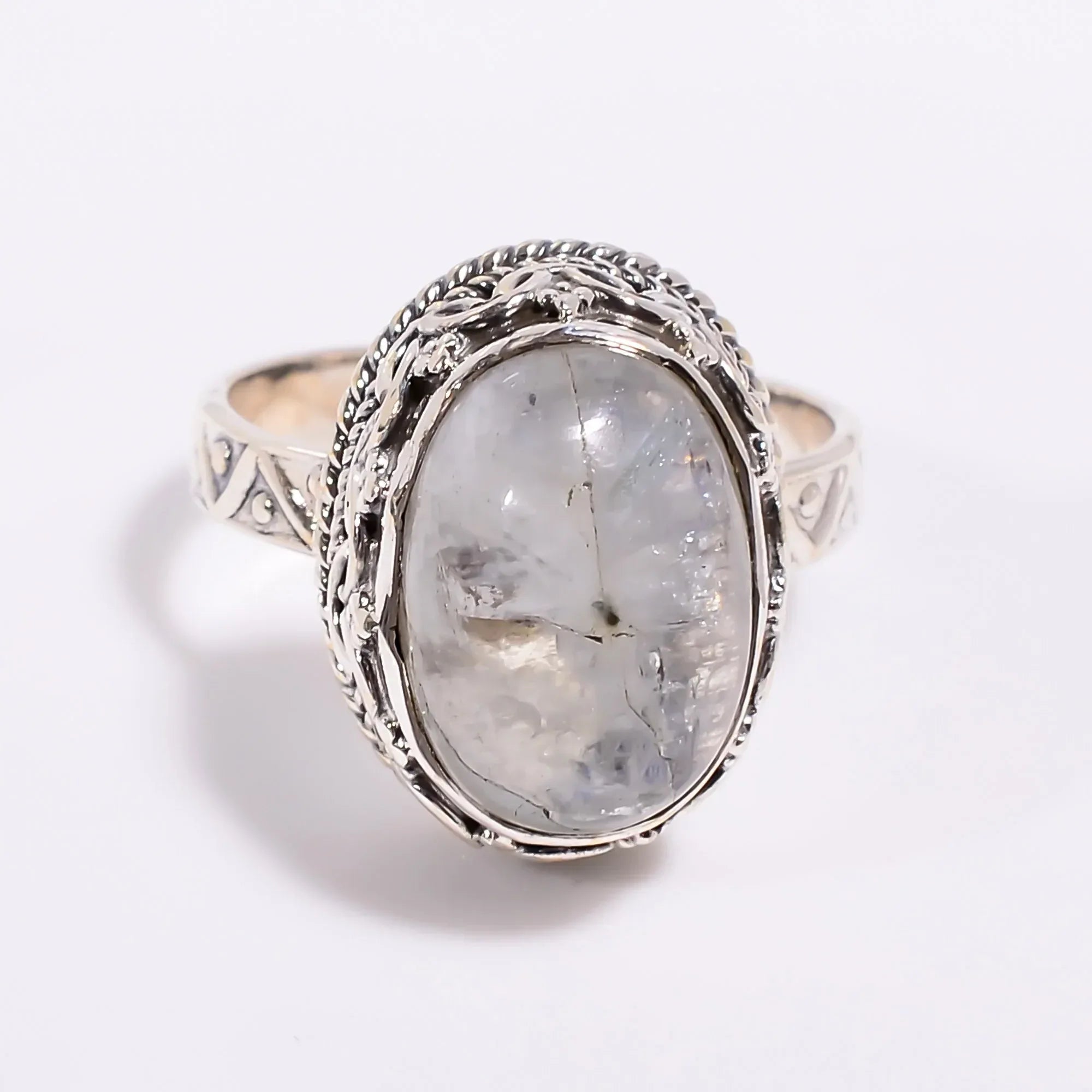 925 Sterling Silver Rainbow Moonstone Ring: June Birthstone