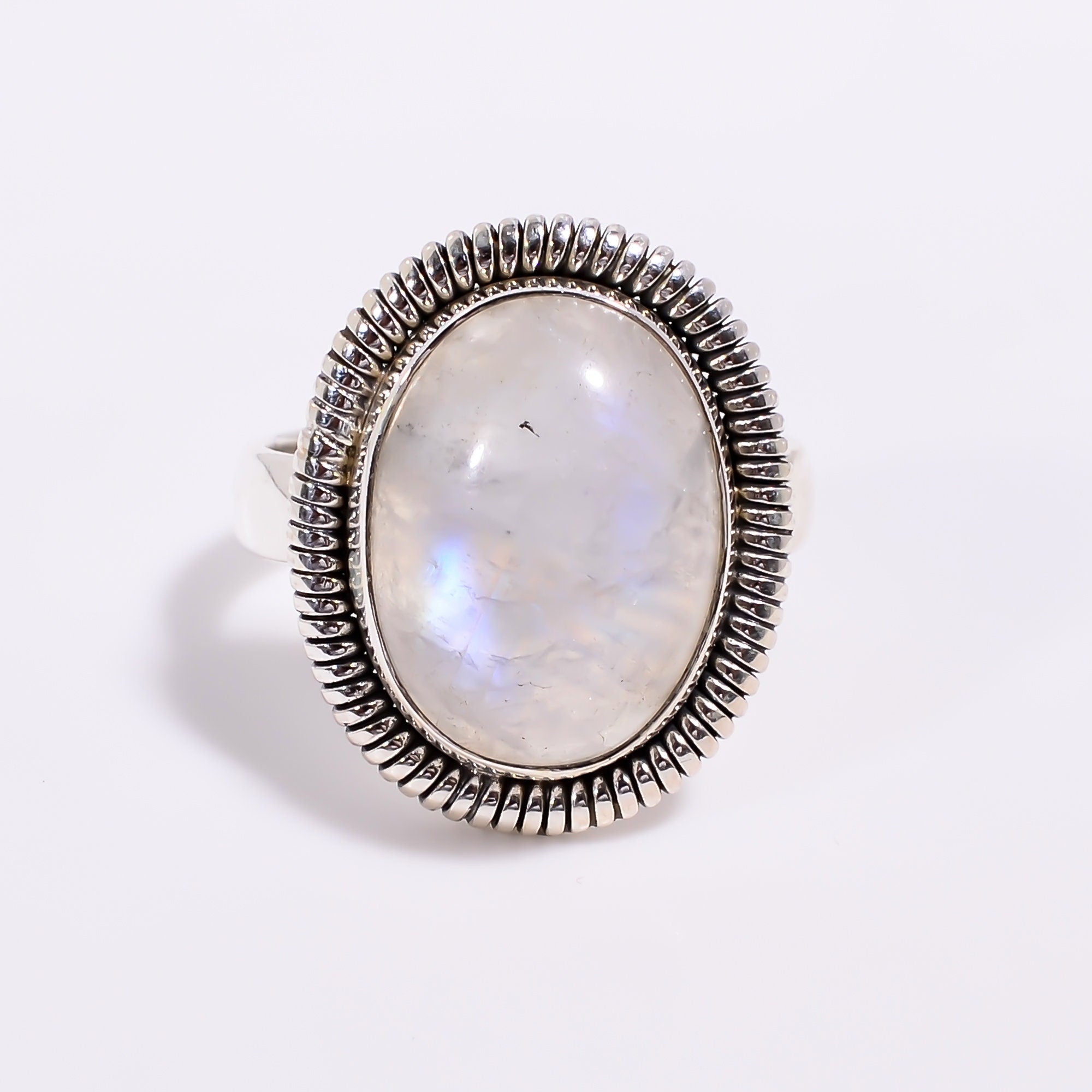 Natural Moonstone Ring: Sterling Silver Boho Statement Jewelry