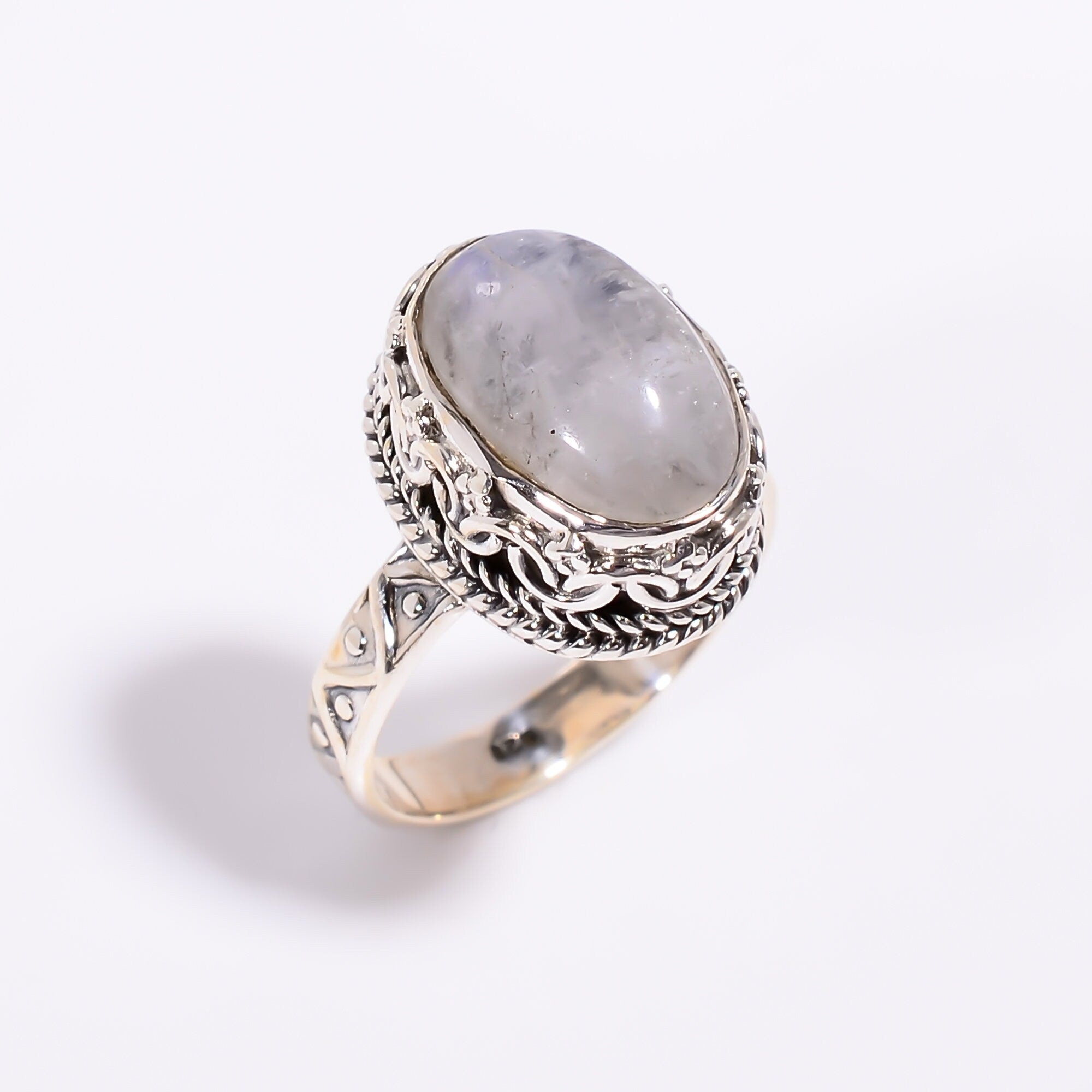 Natural Moonstone Ring: Oval Cabochon 925 Sterling Silver, June Birthstone
