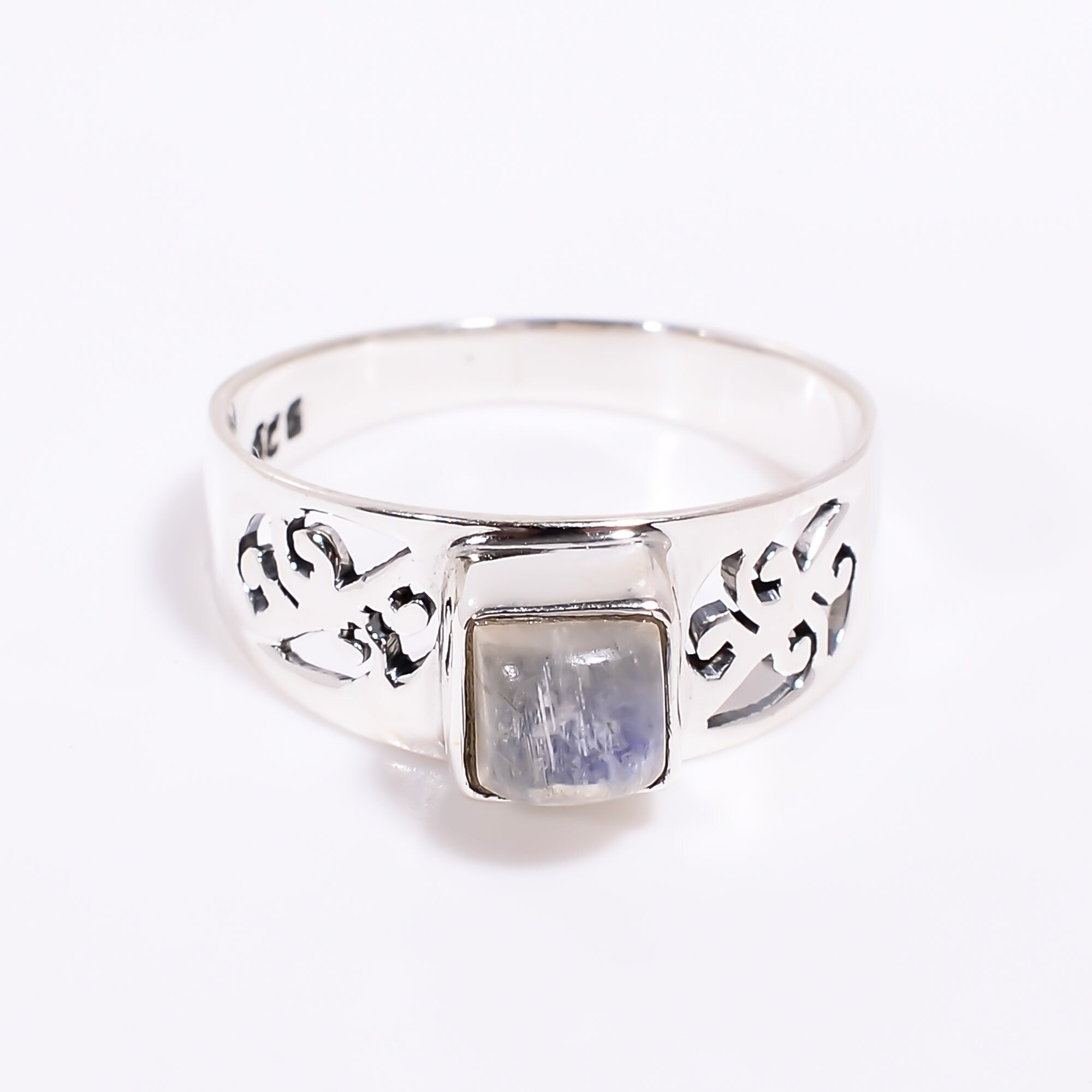 Natural Blue Fire Moonstone Ring: 925 Sterling Silver Boho Jewelry