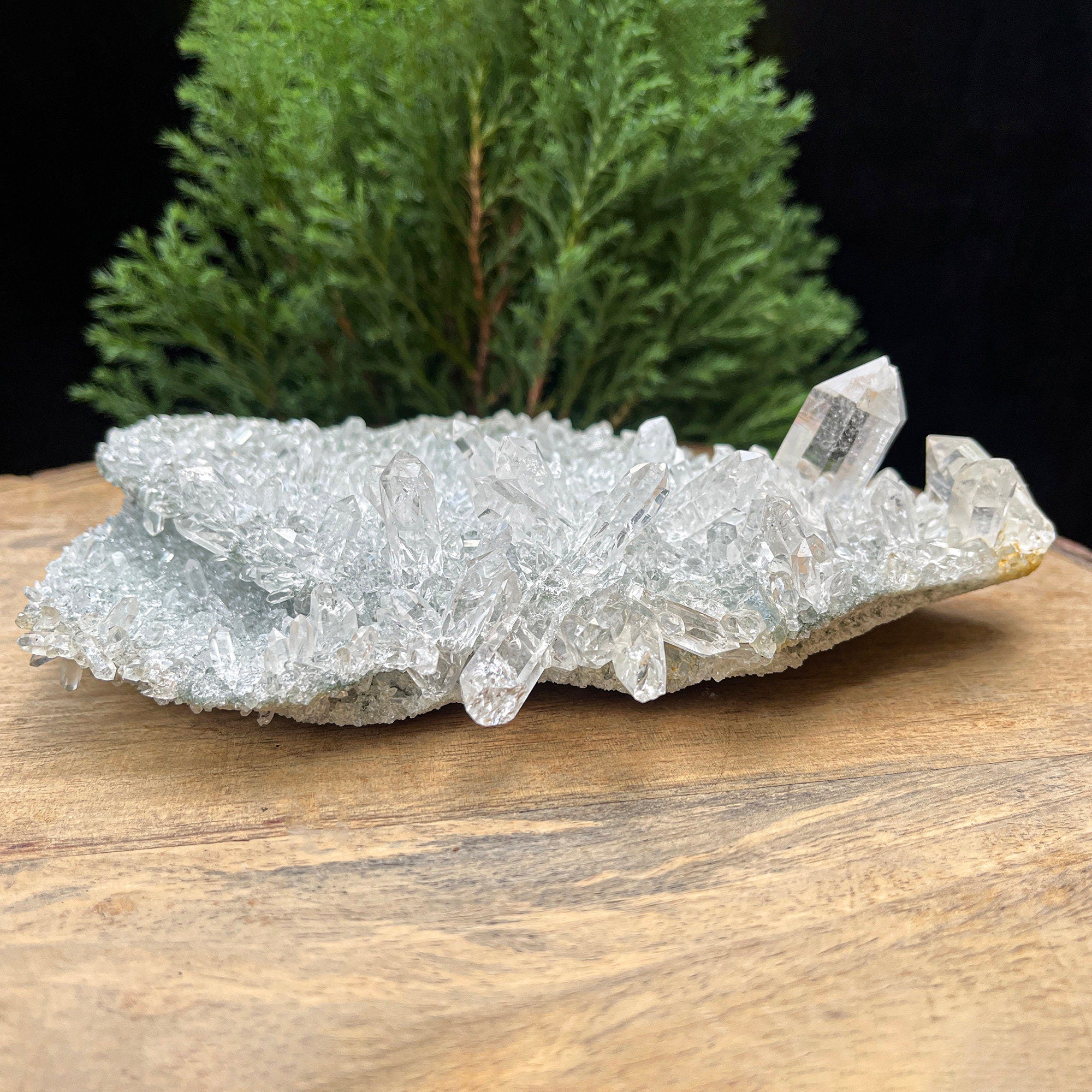 Green Chlorite Quartz Crystal Cluster: Healing Reiki Stone 560gm