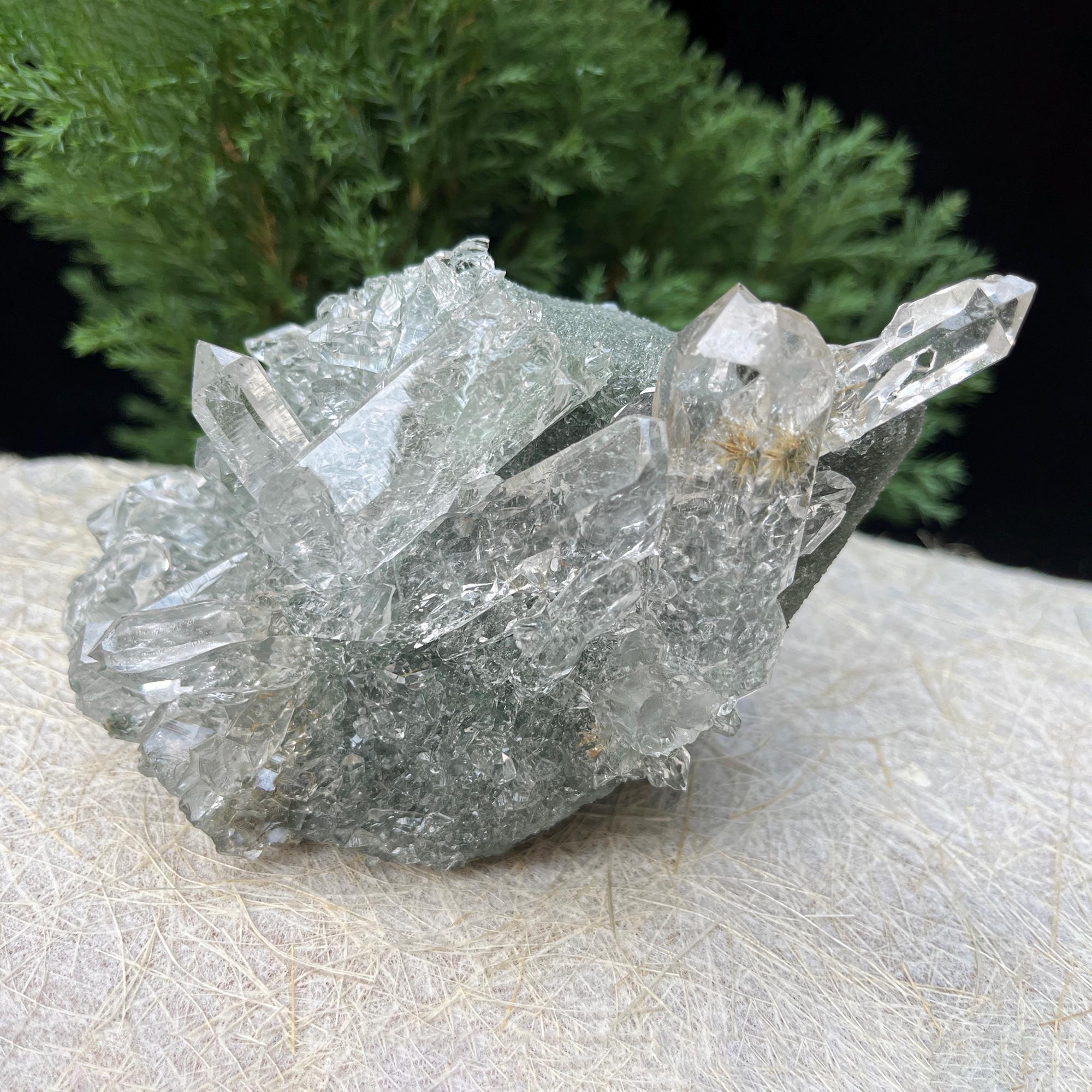 615gm Chlorite Quartz Crystal Cluster, Natural Rough Healing Stone, Chlorite Included Quartz, Raw Mineral Specimen for Home Decor