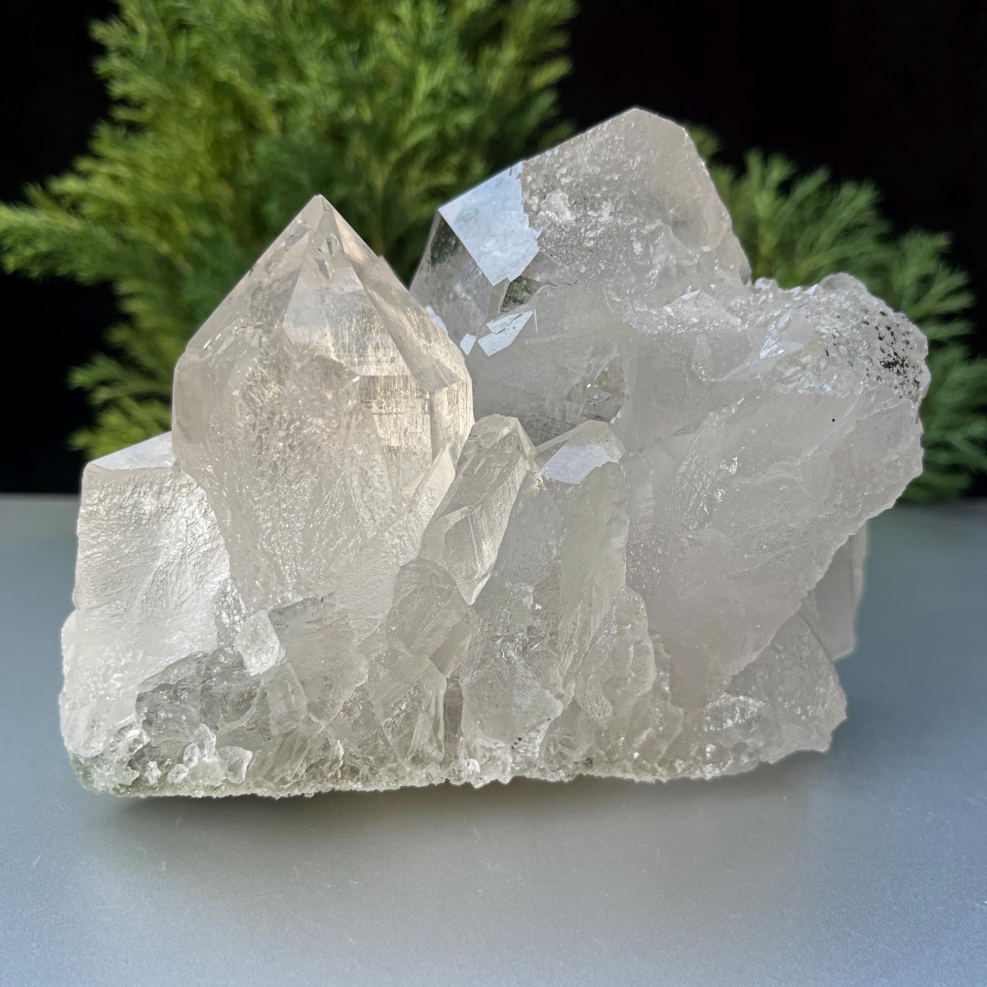 Himalayan Green Chlorite Quartz Point: Natural Crystal Cluster, Home Decor 970gm