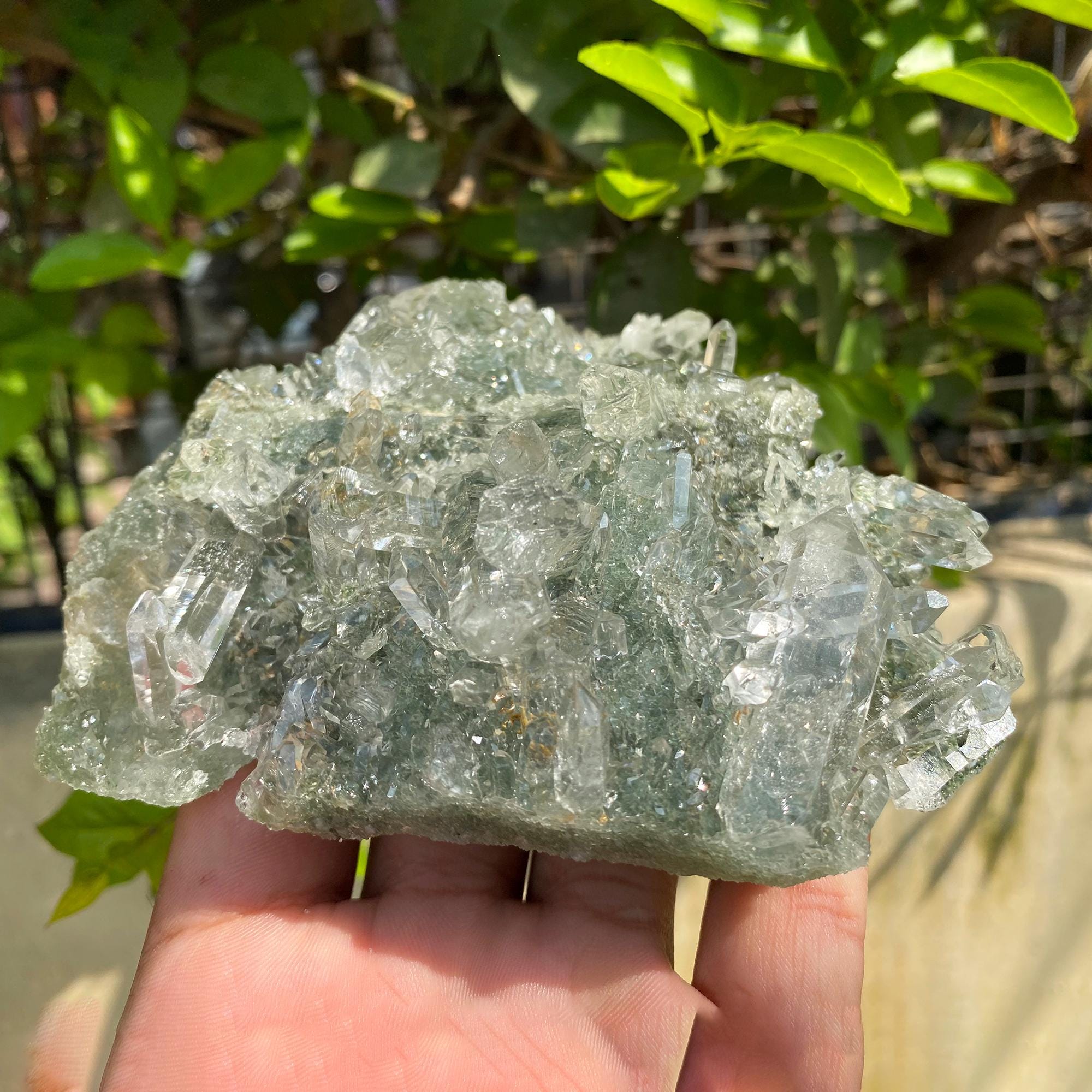 Green Chlorite Himalayan Quartz Crystal: Healing Energy Stone, 450gm