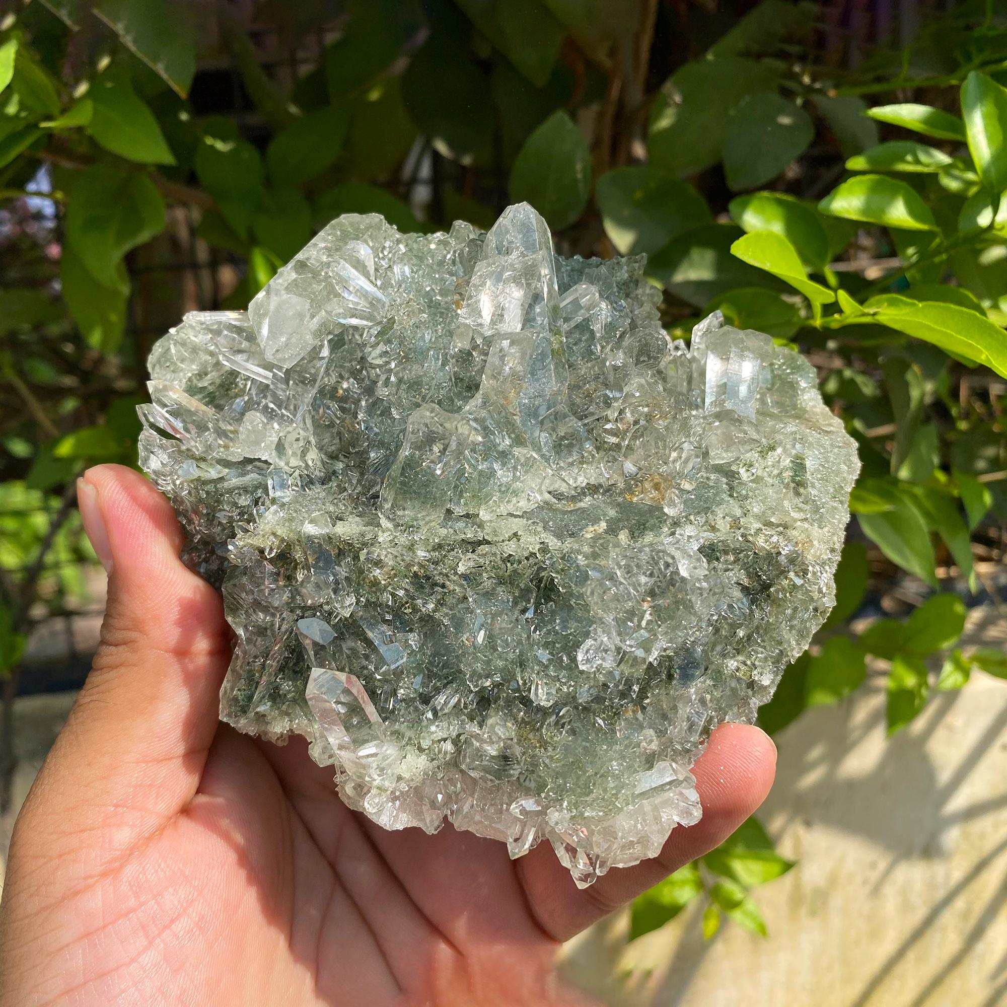 Green Chlorite Himalayan Quartz Crystal: Healing Energy Stone, 450gm