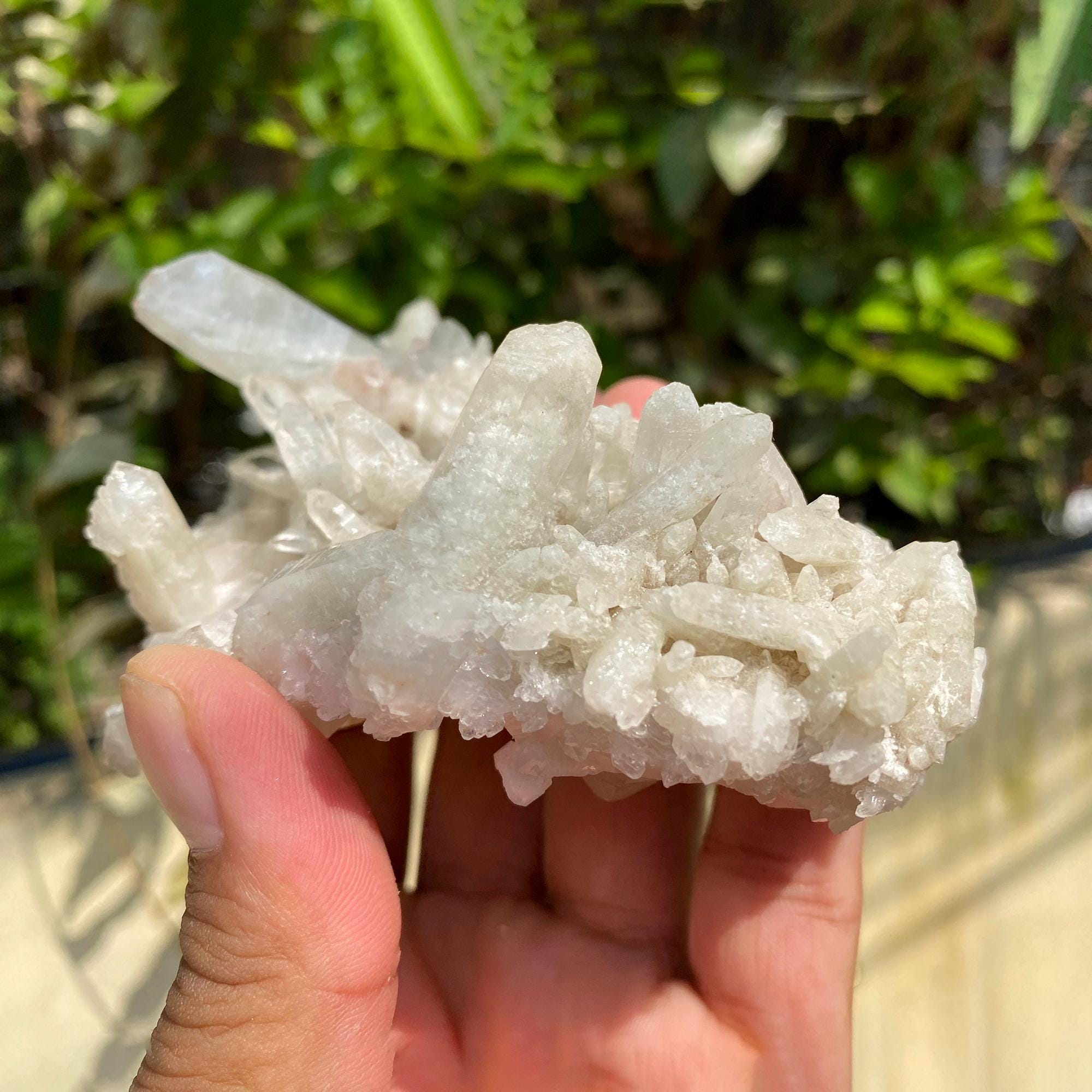 Himalayan White Phantom Quartz Cluster: Healing Crystal for Meditation