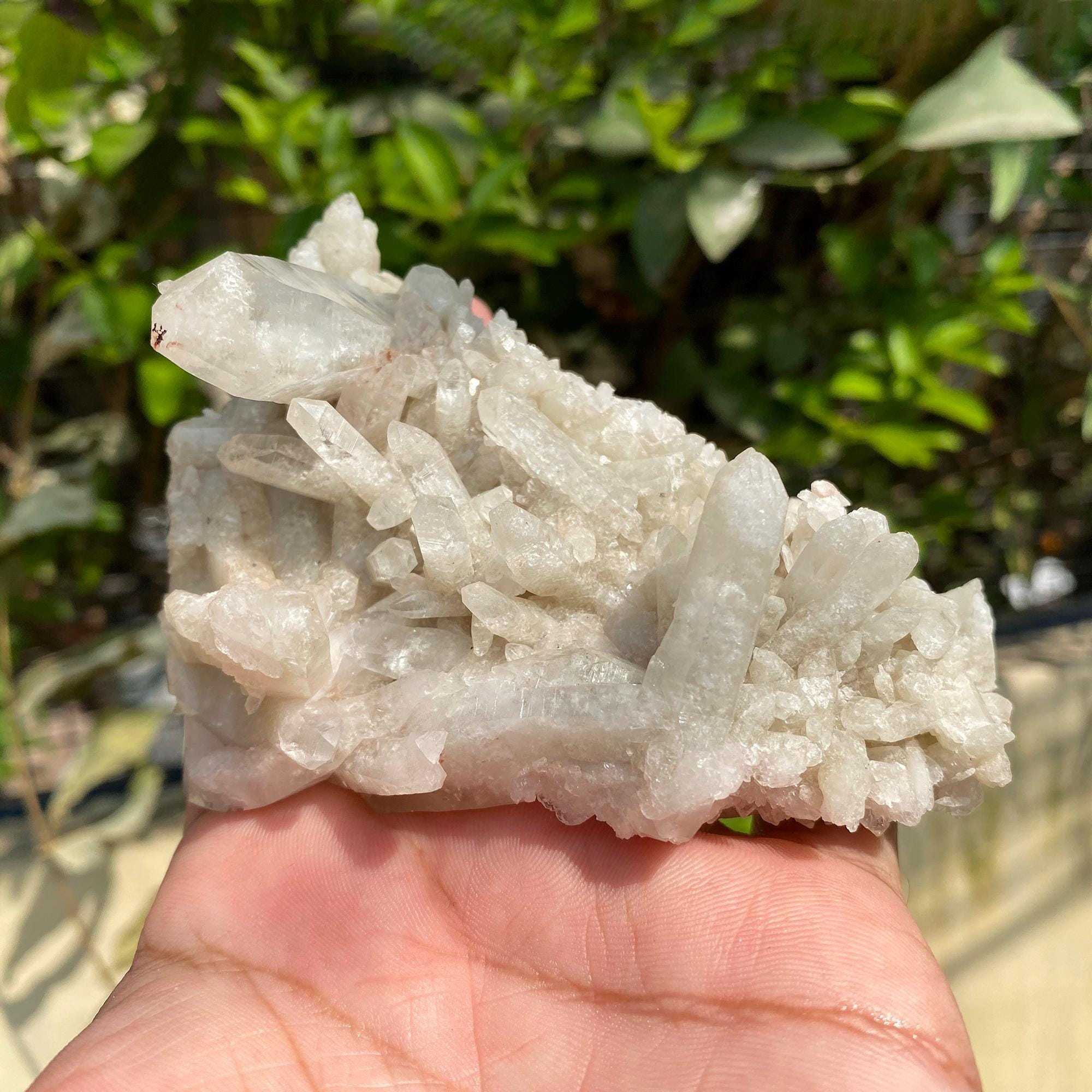 Himalayan White Phantom Quartz Cluster: Healing Crystal for Meditation