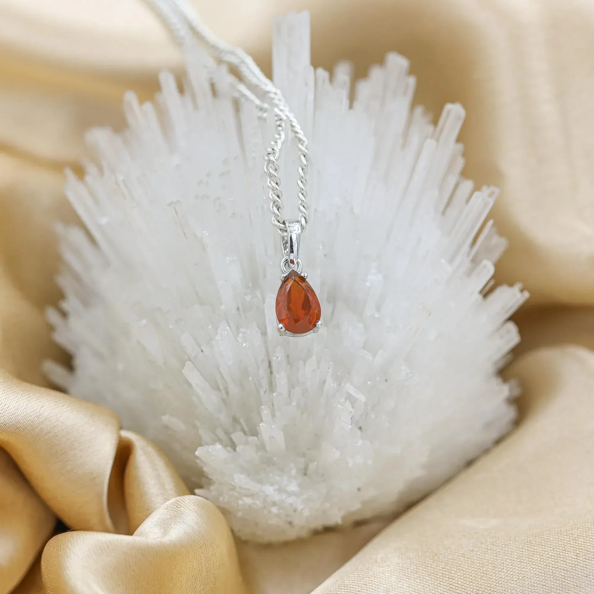 Handmade Sterling Silver Mexican Fire Opal Pendant: Pear Faceted Gemstone