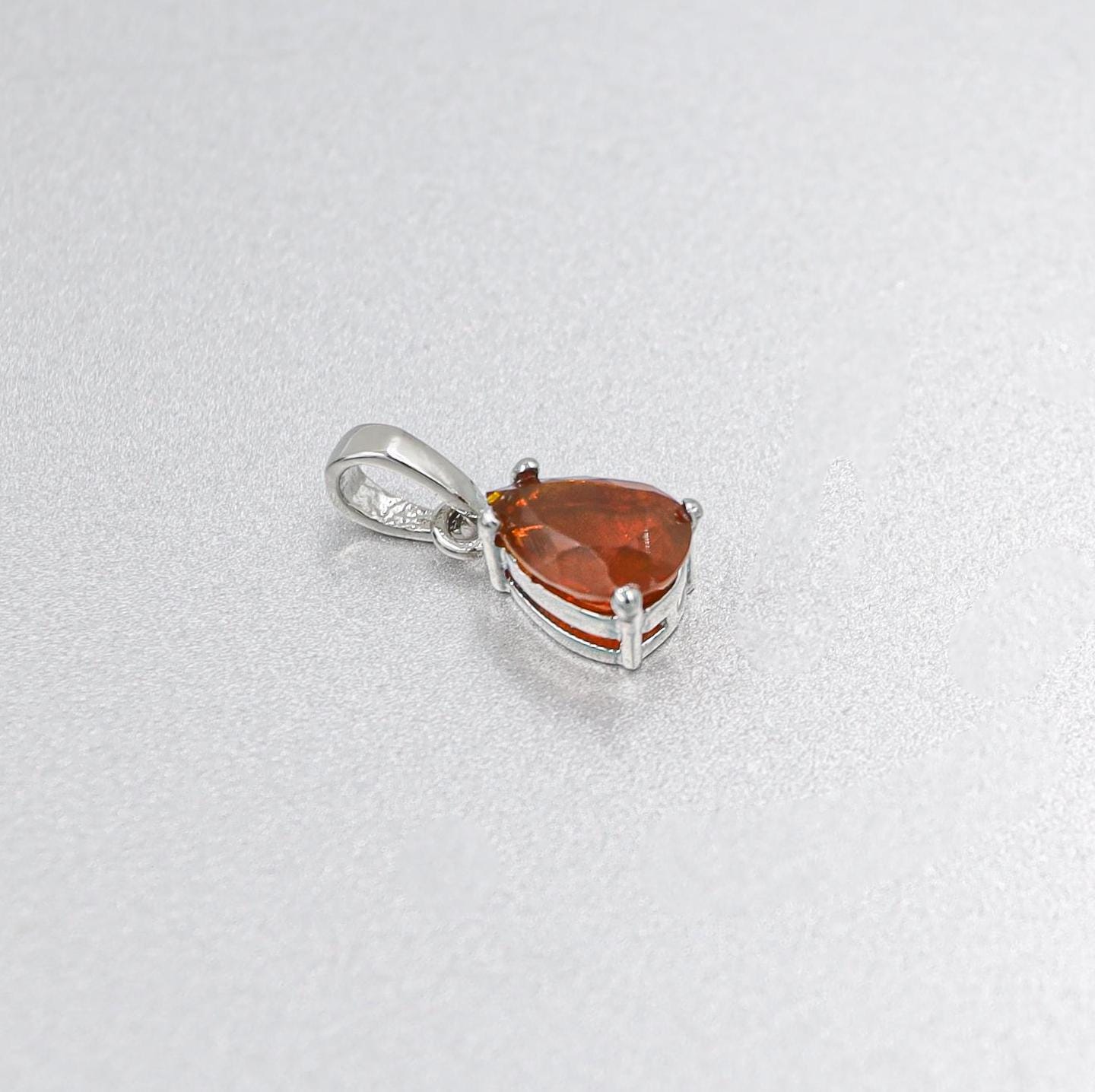 Handmade Sterling Silver Mexican Fire Opal Pendant: Pear Faceted Gemstone