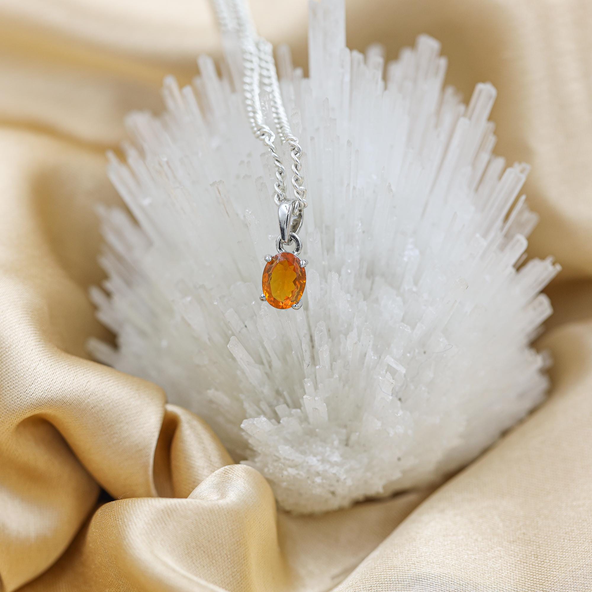 Sterling Silver Mexican Fire Opal Pendant: Handmade Gemstone Necklace