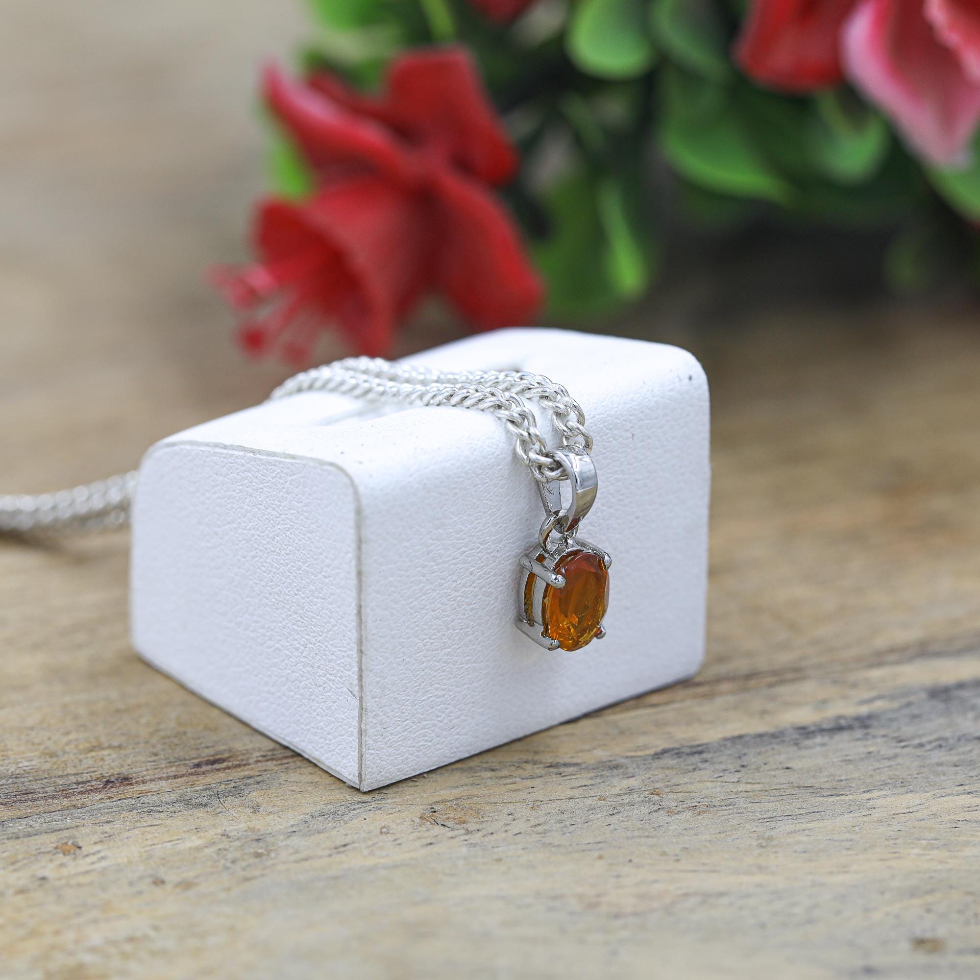 Sterling Silver Mexican Fire Opal Pendant: Handmade Gemstone Necklace