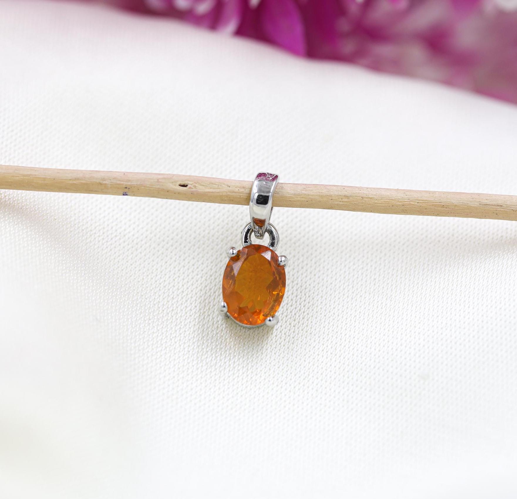 Sterling Silver Mexican Fire Opal Pendant: Handmade Gemstone Necklace