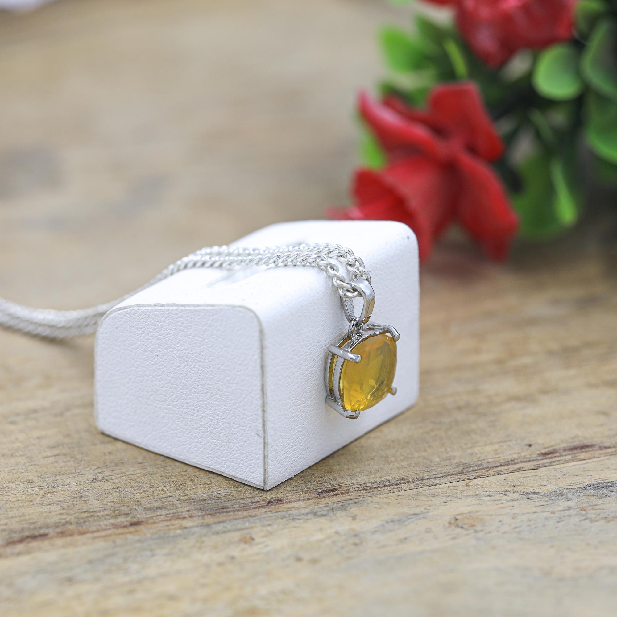 Mexican Fire Opal Necklace: 925 Sterling Silver, October Birthstone