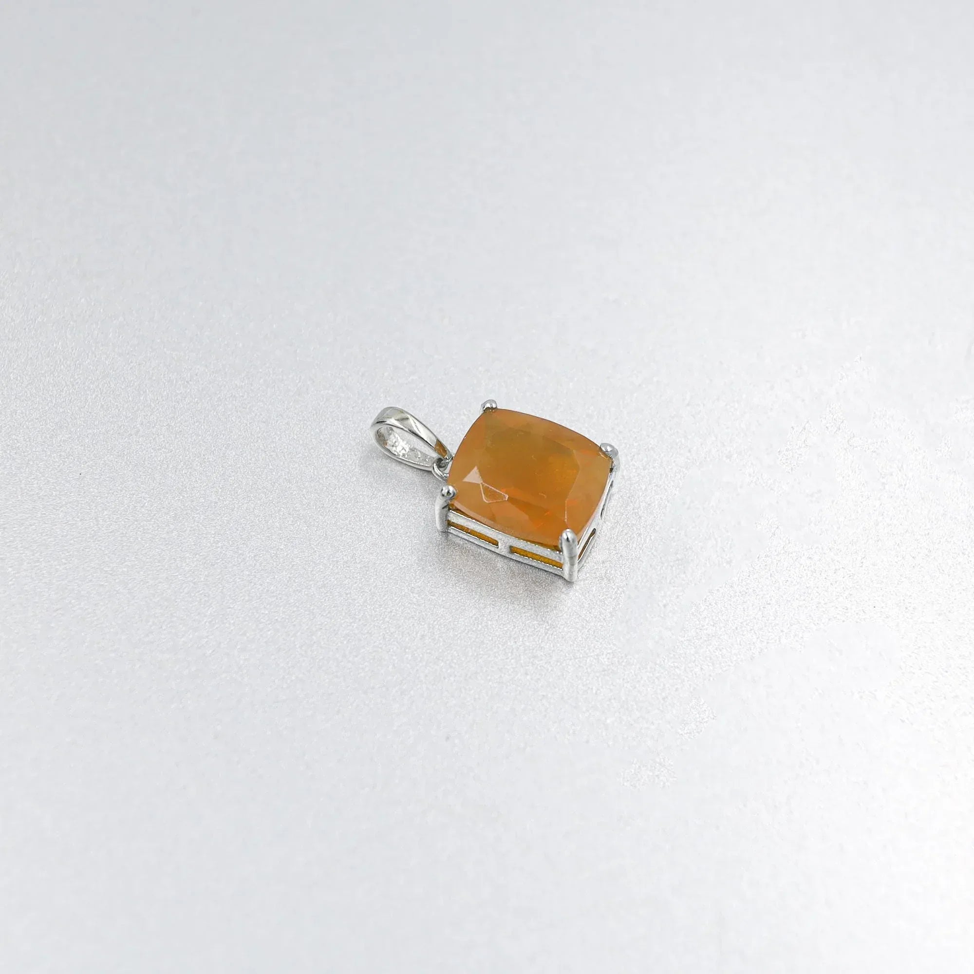 Cushion Cut Mexican Opal Pendant: 925 Sterling Silver Solitaire