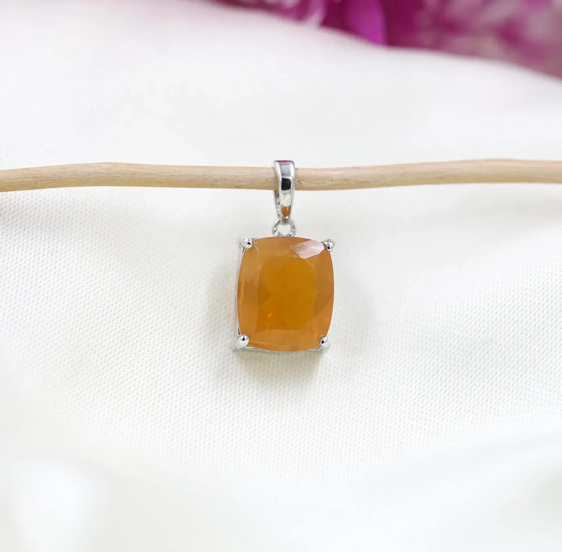 Cushion Cut Mexican Opal Pendant: 925 Sterling Silver Solitaire