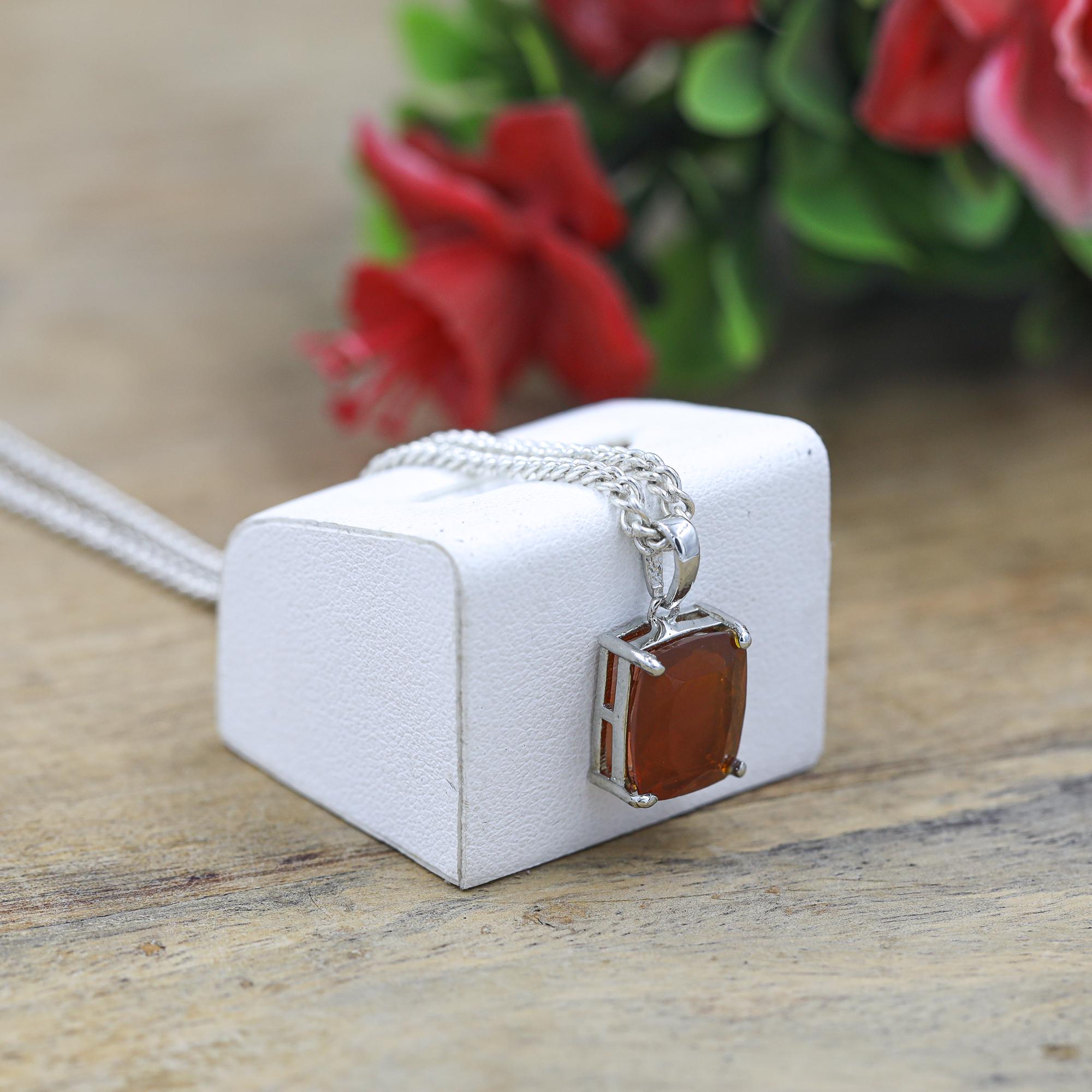 Natural Mexican Fire Opal Pendant: 925 Sterling Silver Healing Crystal