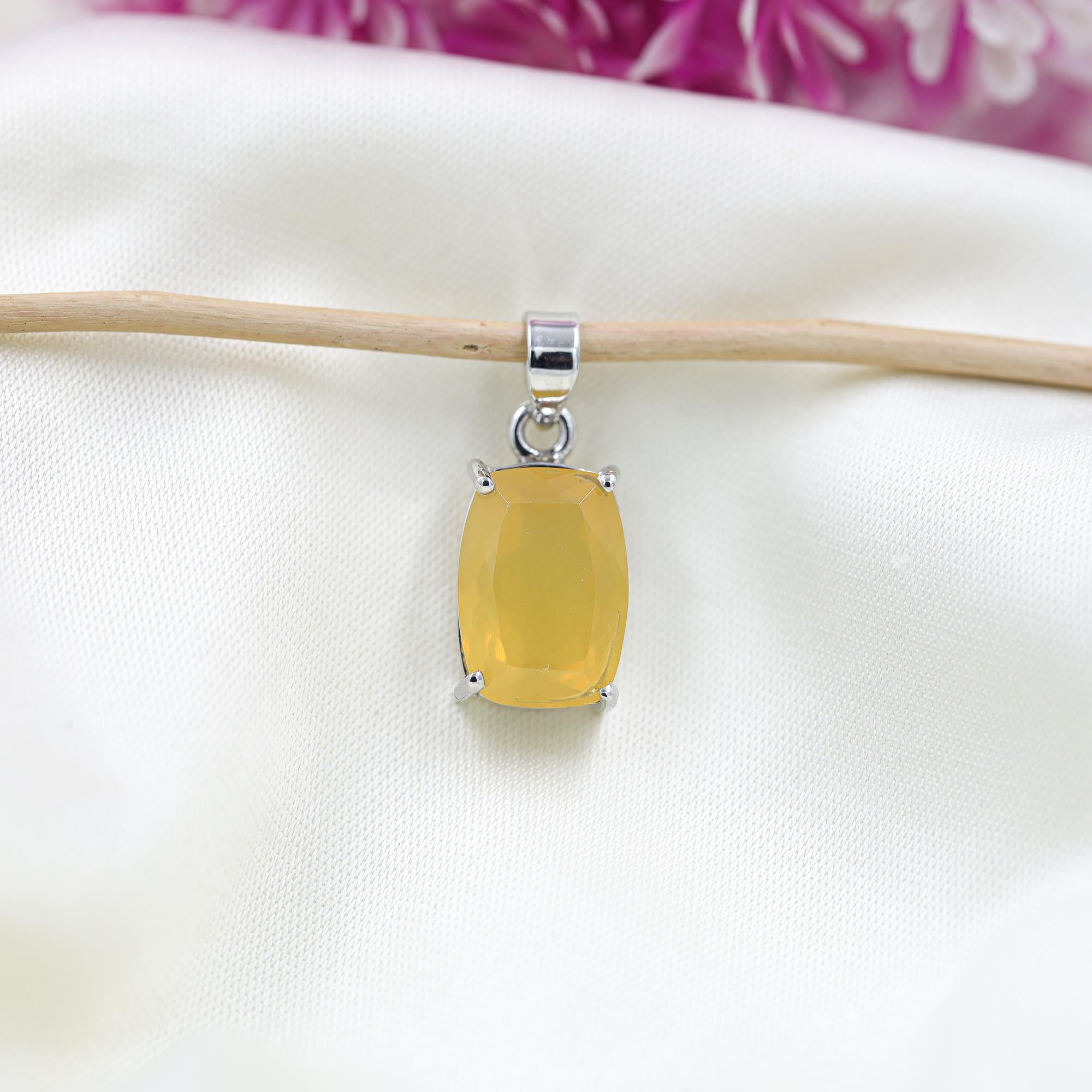 Natural Mexican Opal Pendant: Cushion Cut Sterling Silver Jewelry