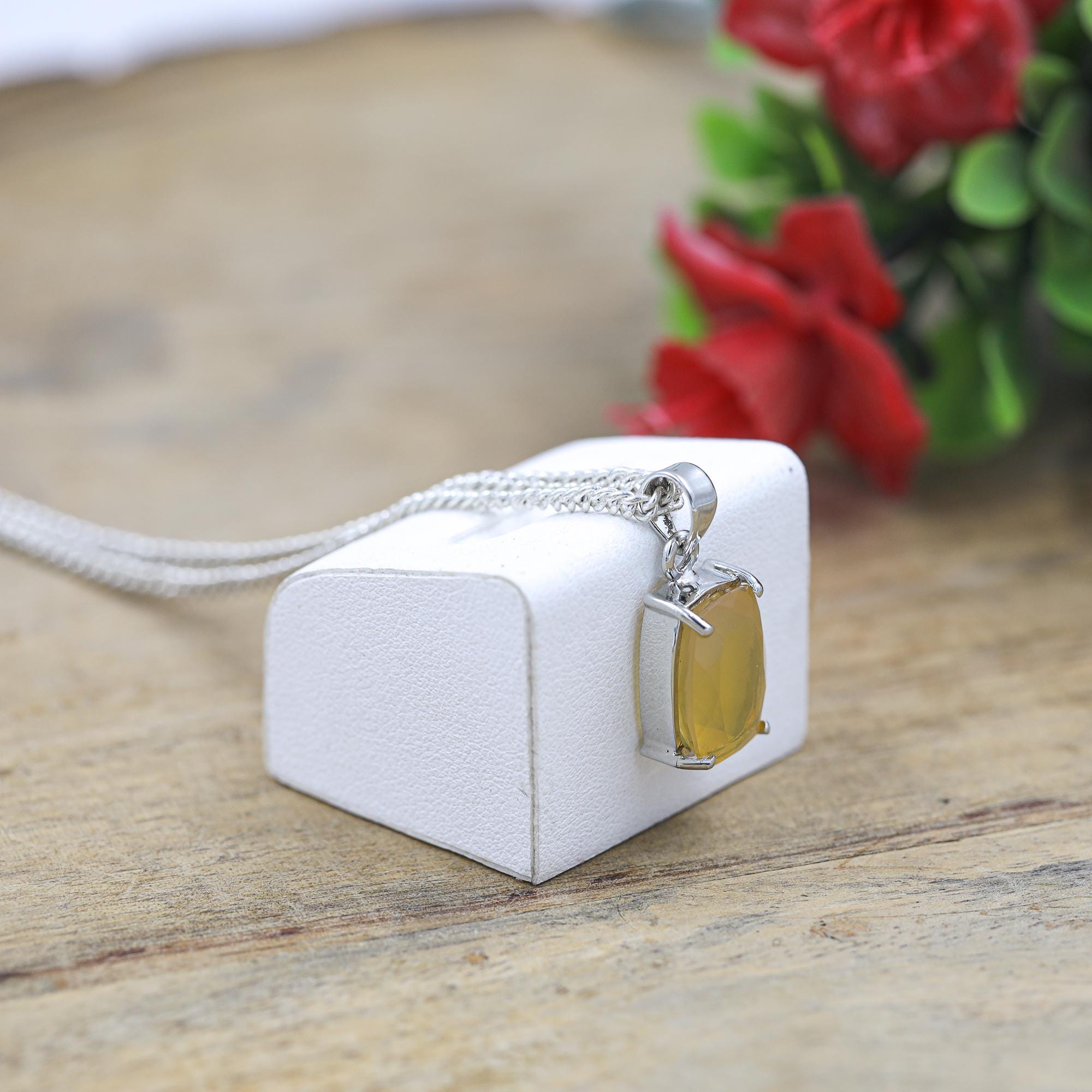 Natural Mexican Opal Pendant: Cushion Cut Sterling Silver Jewelry