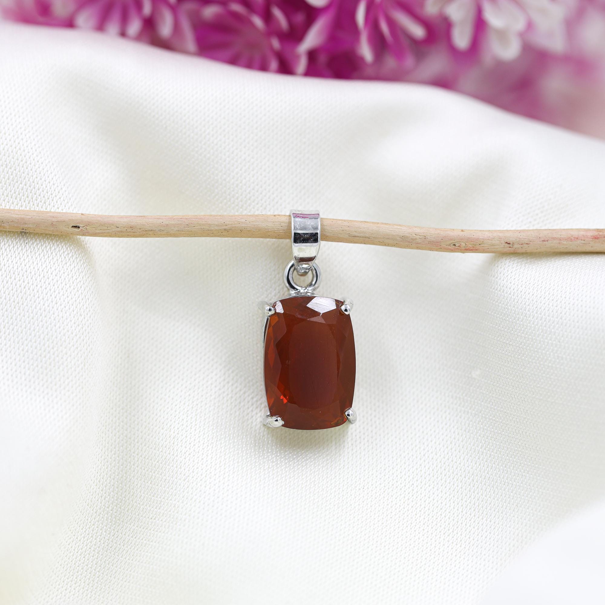 Natural Mexican Fire Opal Pendant: 925 Sterling Silver Cushion Cut